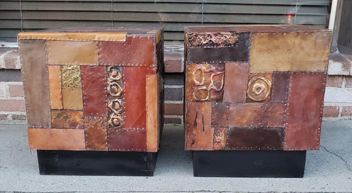 Original handcrafted brutalist table bases by Los Angeles Artisan Lou Ramirez.

This is another fabulous handcrafted leather and hand forged copper design by Los Angeles Based Artist Lou Ramirez.

These brutal coffee table bases / end table