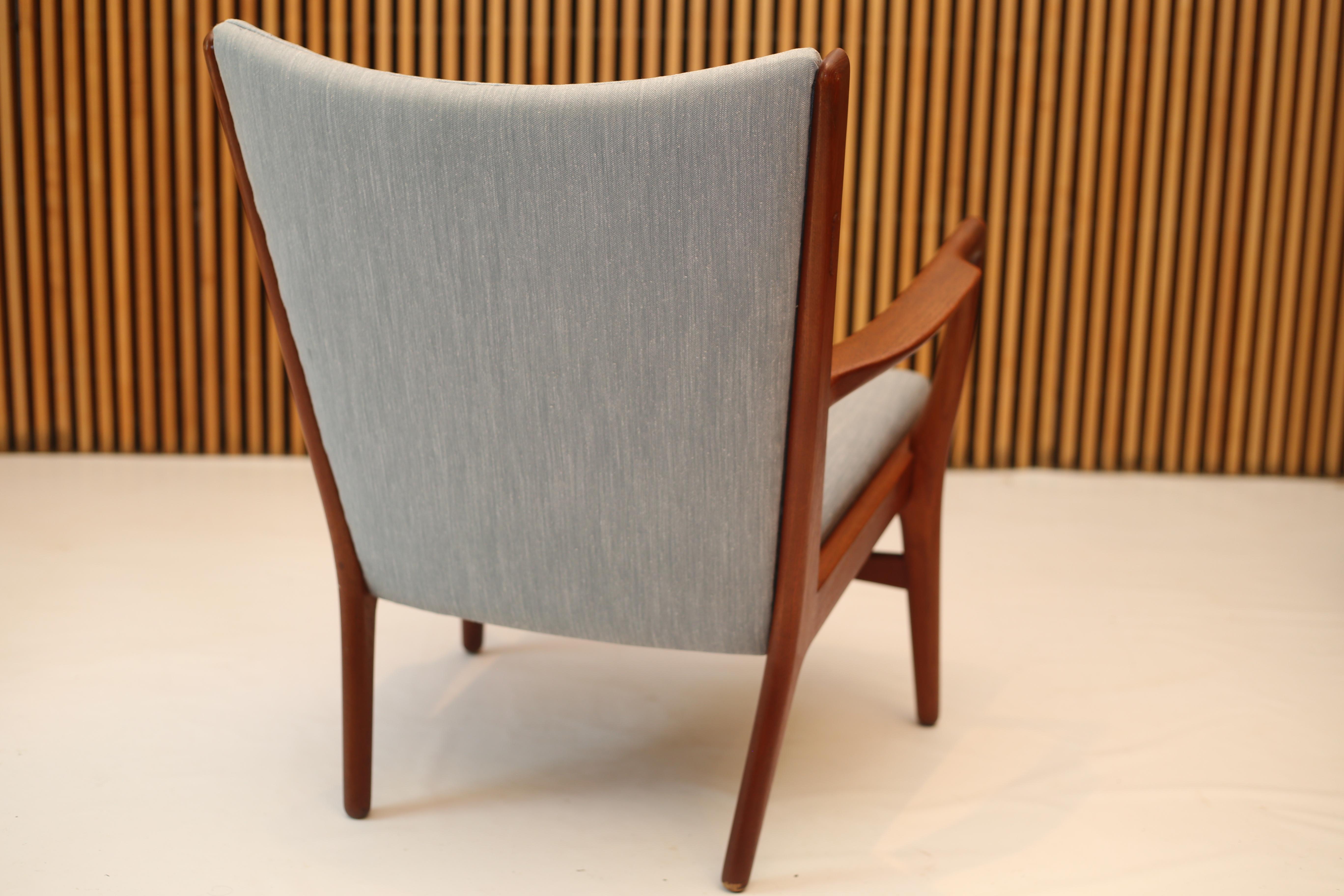Original Hans Wegner for AP Stolen AP16 Lounge Chairs in Teak and Blue Wool 1