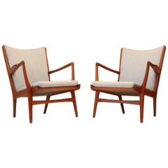 Original Hans Wegner for AP Stolen AP16 Lounge Chairs in Teak and Blue Wool