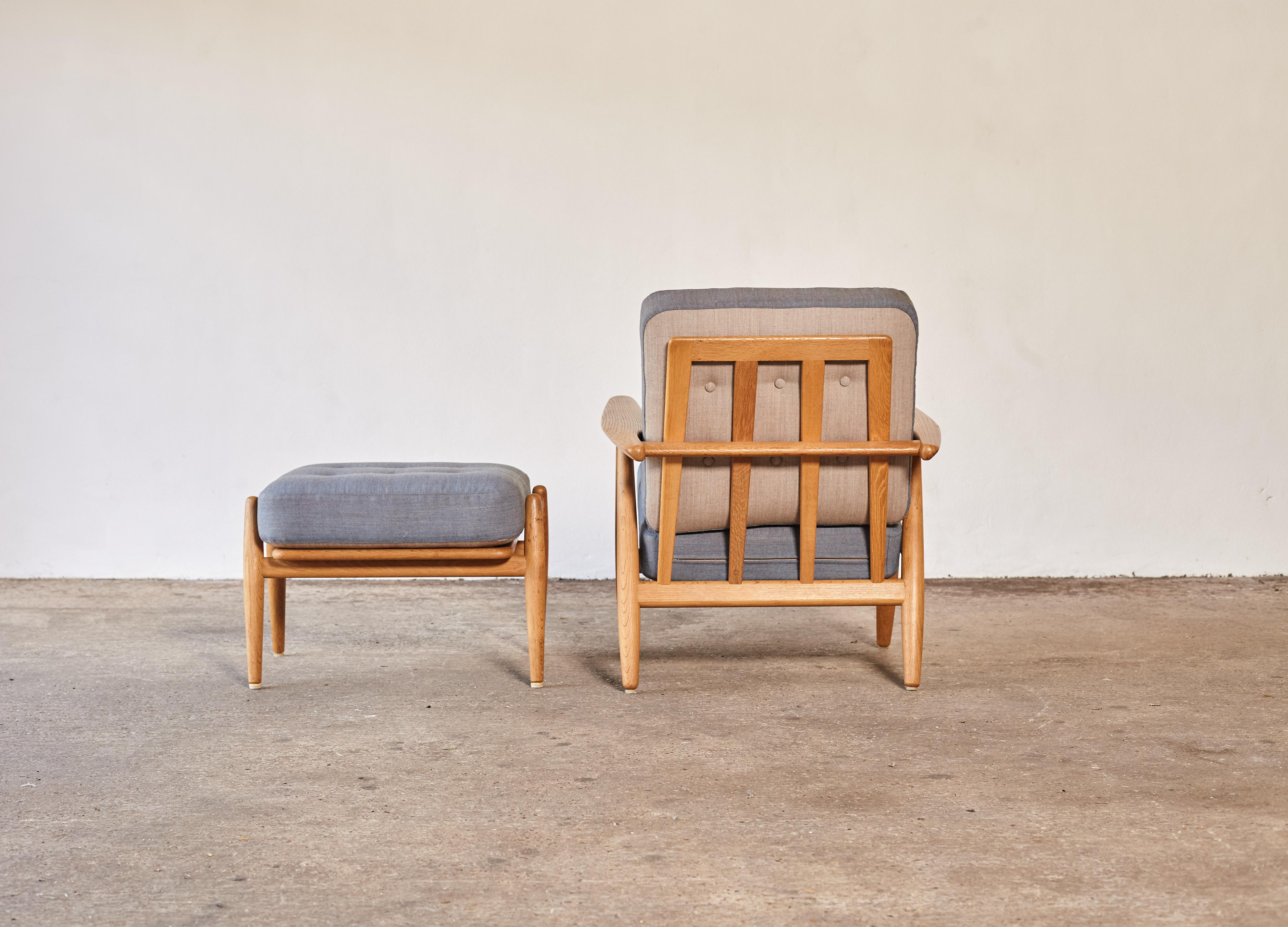 Fabric Original Hans Wegner GE-240 Cigar Chair and Ottoman, Denmark, 1960s