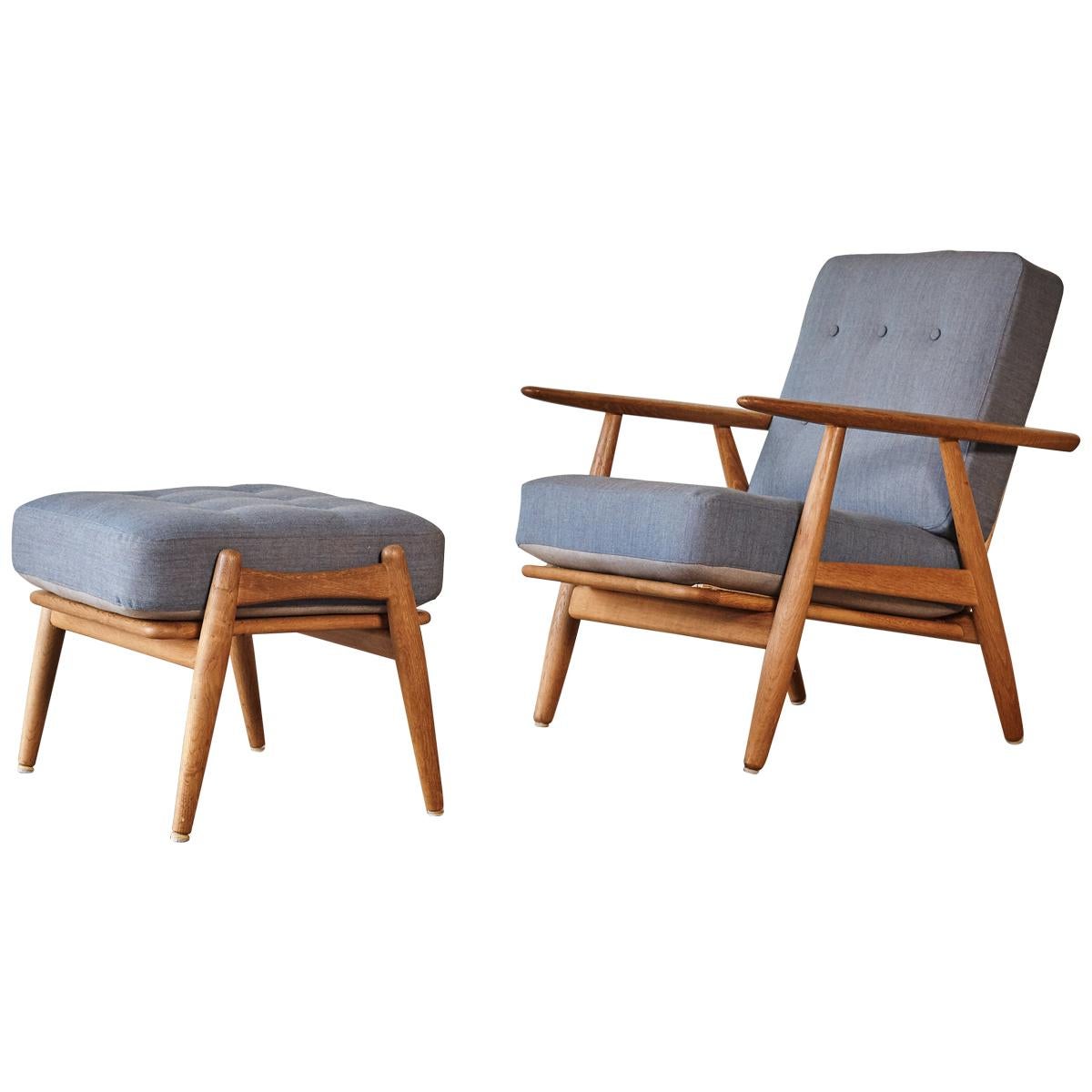 Original Hans Wegner GE-240 Cigar Chair and Ottoman, Denmark, 1960s