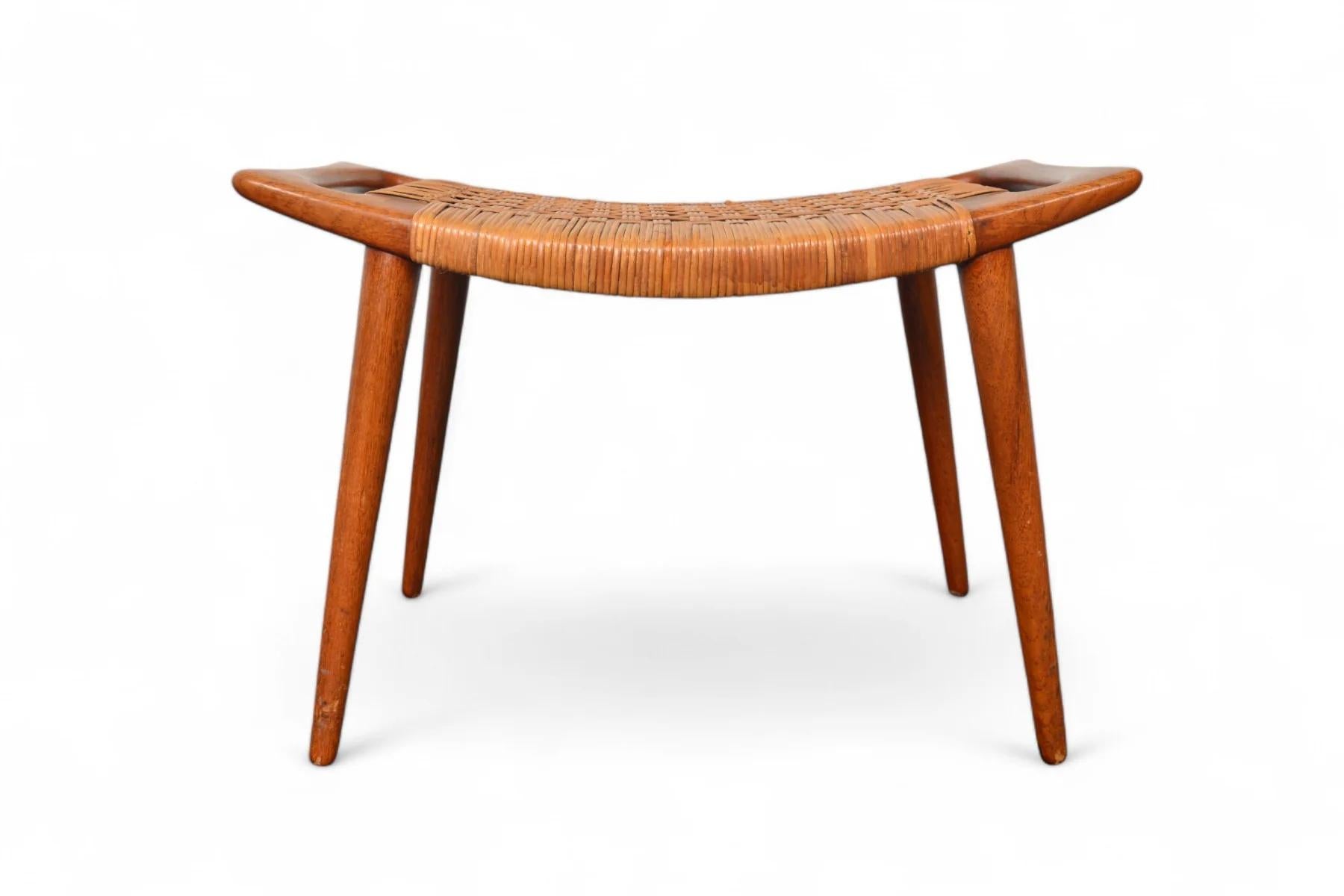 Danish Original Hans Wegner Jh-539 Stool in Teak + Cane For Sale