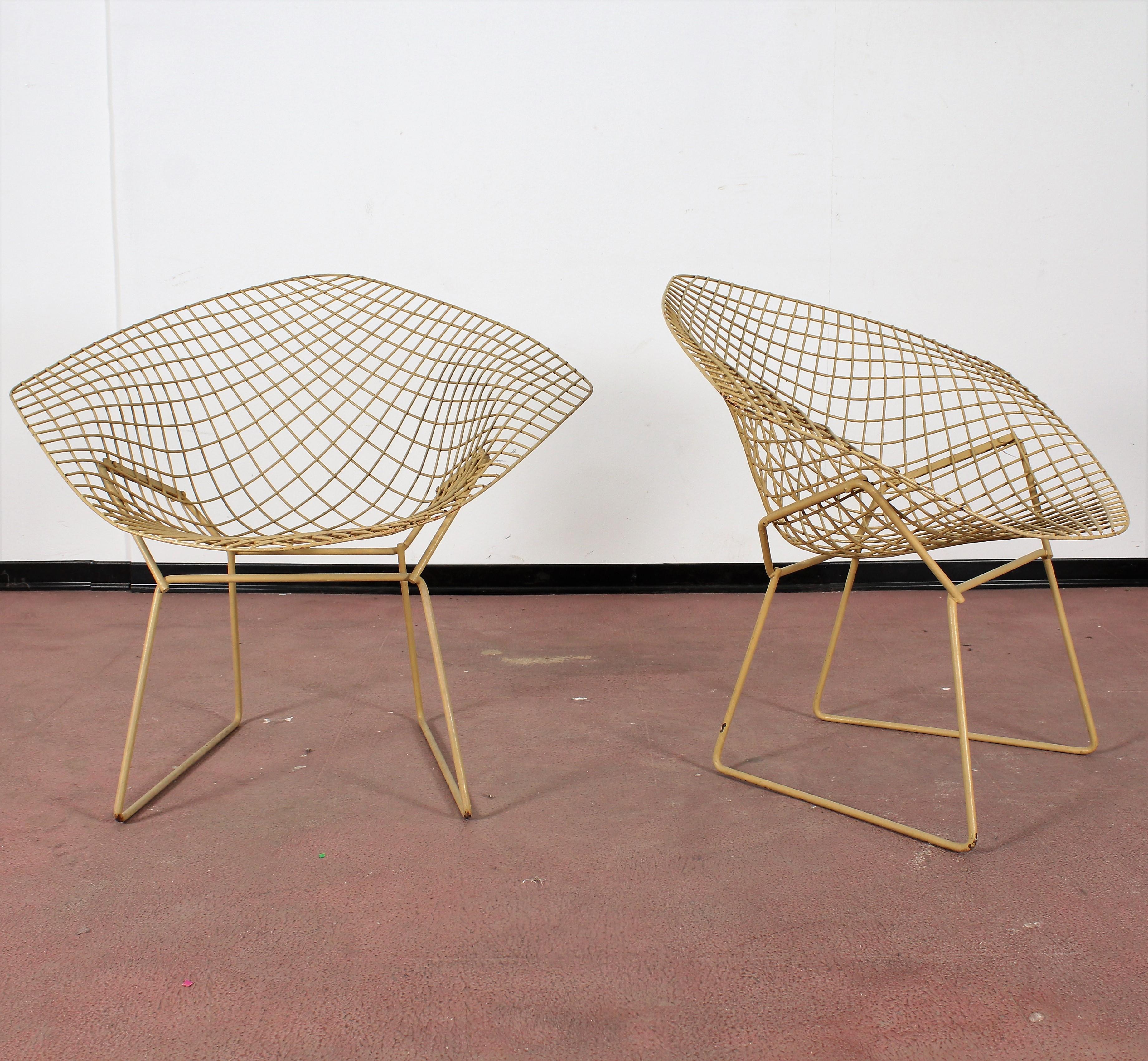 Steel Midcentury Original  “Diamond” Chairs Harry Bertoia for Knoll Italy 1960s