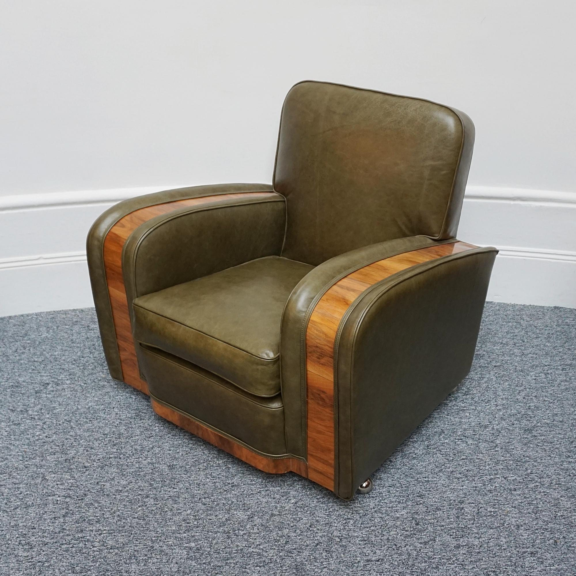 Leather Original Harry & Lou Epstein Art Deco Tank Chairs Circa 1930