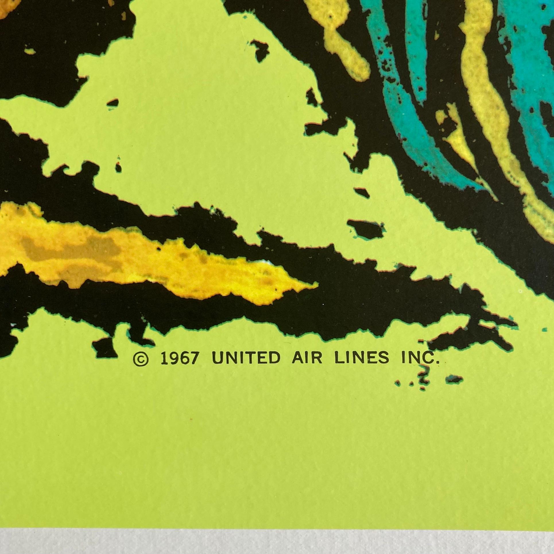 Linen Original Hawaii 1960s United Air Lines Travel Poster, James Jebavy