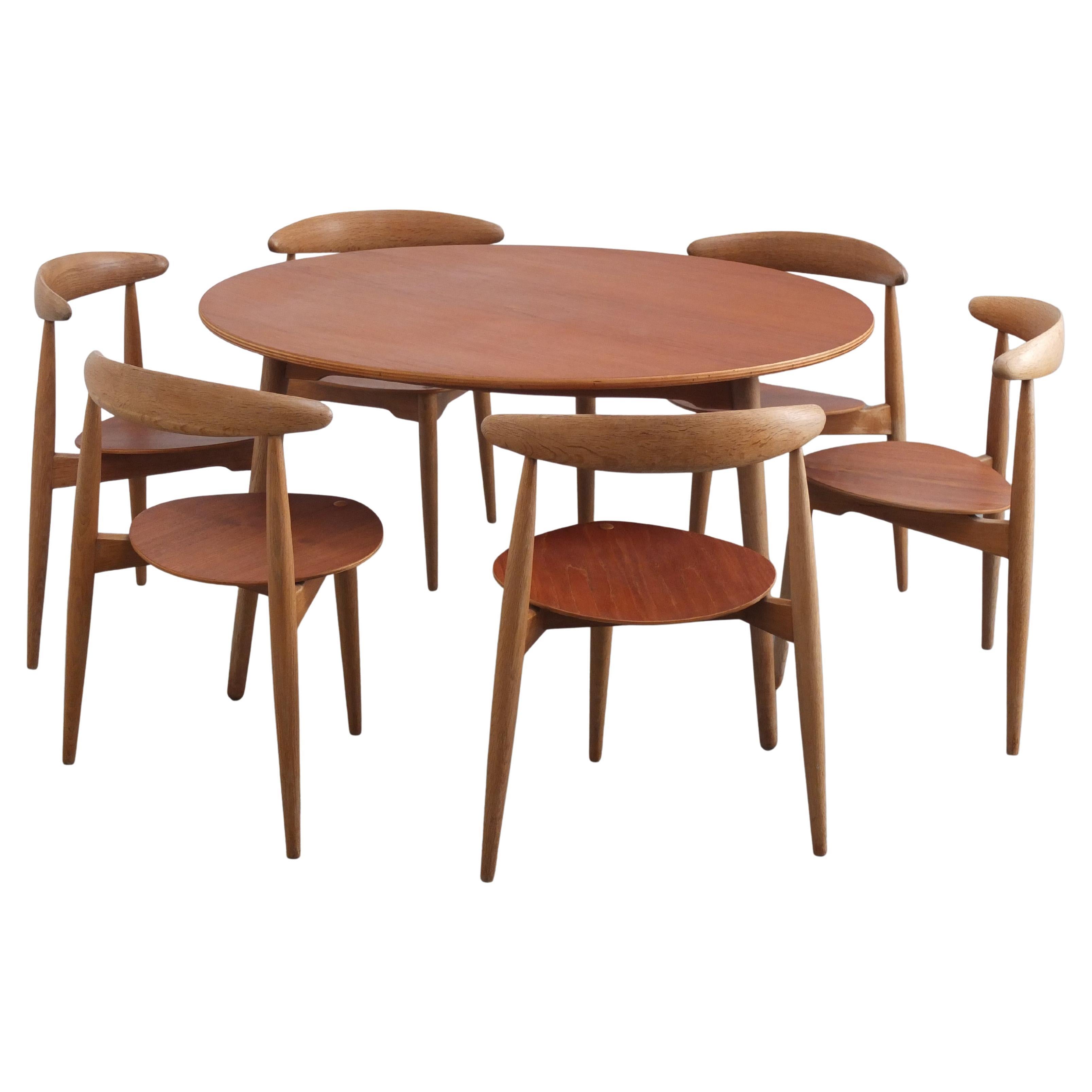 Original 'Heart' Dining Set by Hans Wegner for Fritz Hansen, 1952
