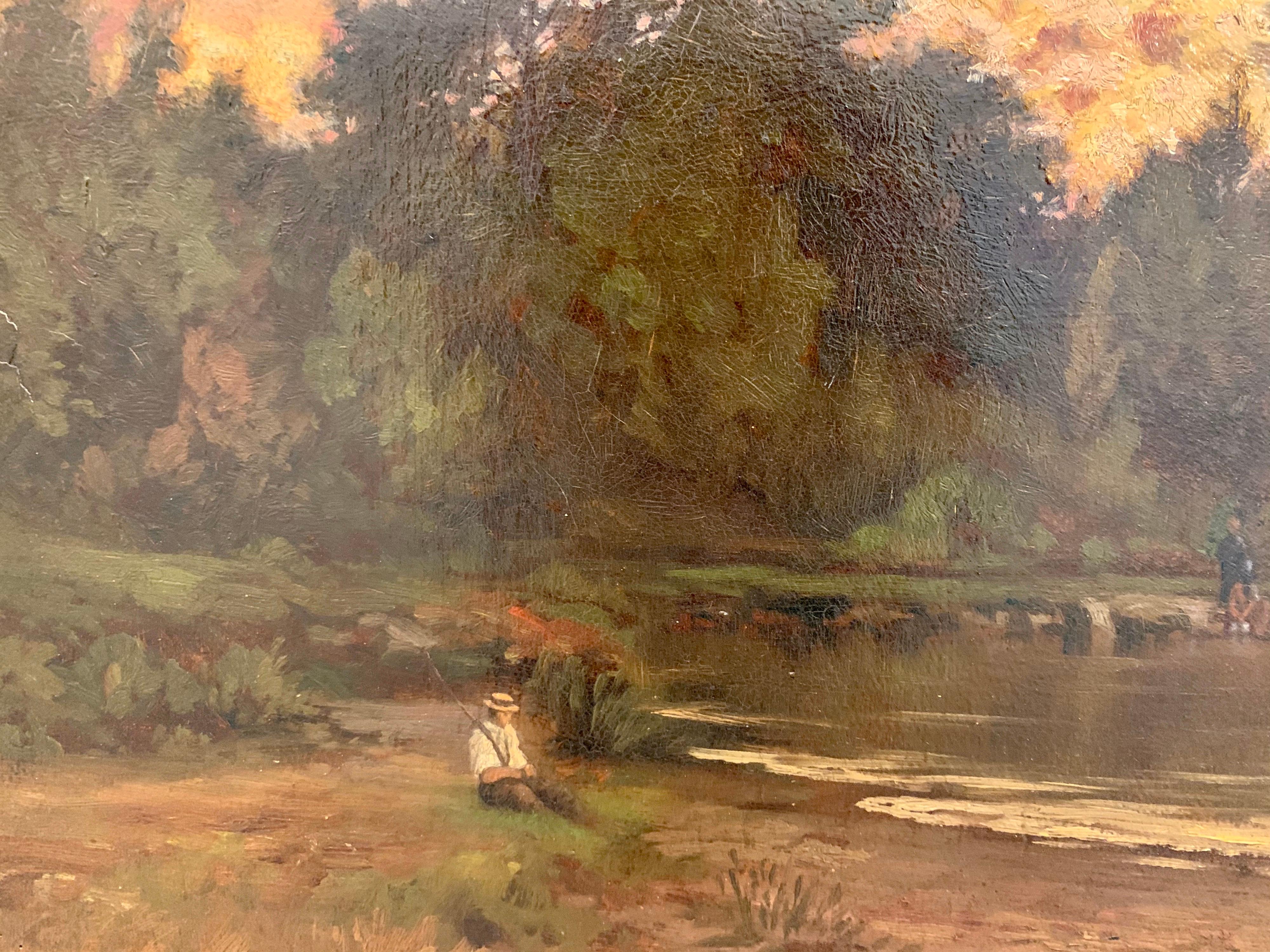 Original Hector Charles Auguste Octave Constance Hanoteau Oil Pastoral Painting In Good Condition In West Hartford, CT