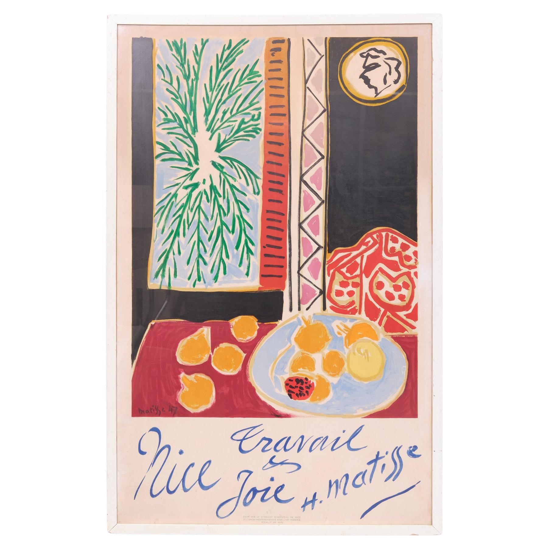 Original Henri Matisse Travel Vintage Poster for Nice France Created in 1947  For Sale