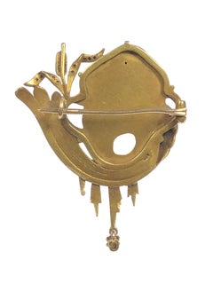 Original High Art Nouveau Yellow and Green Gold Brooch
