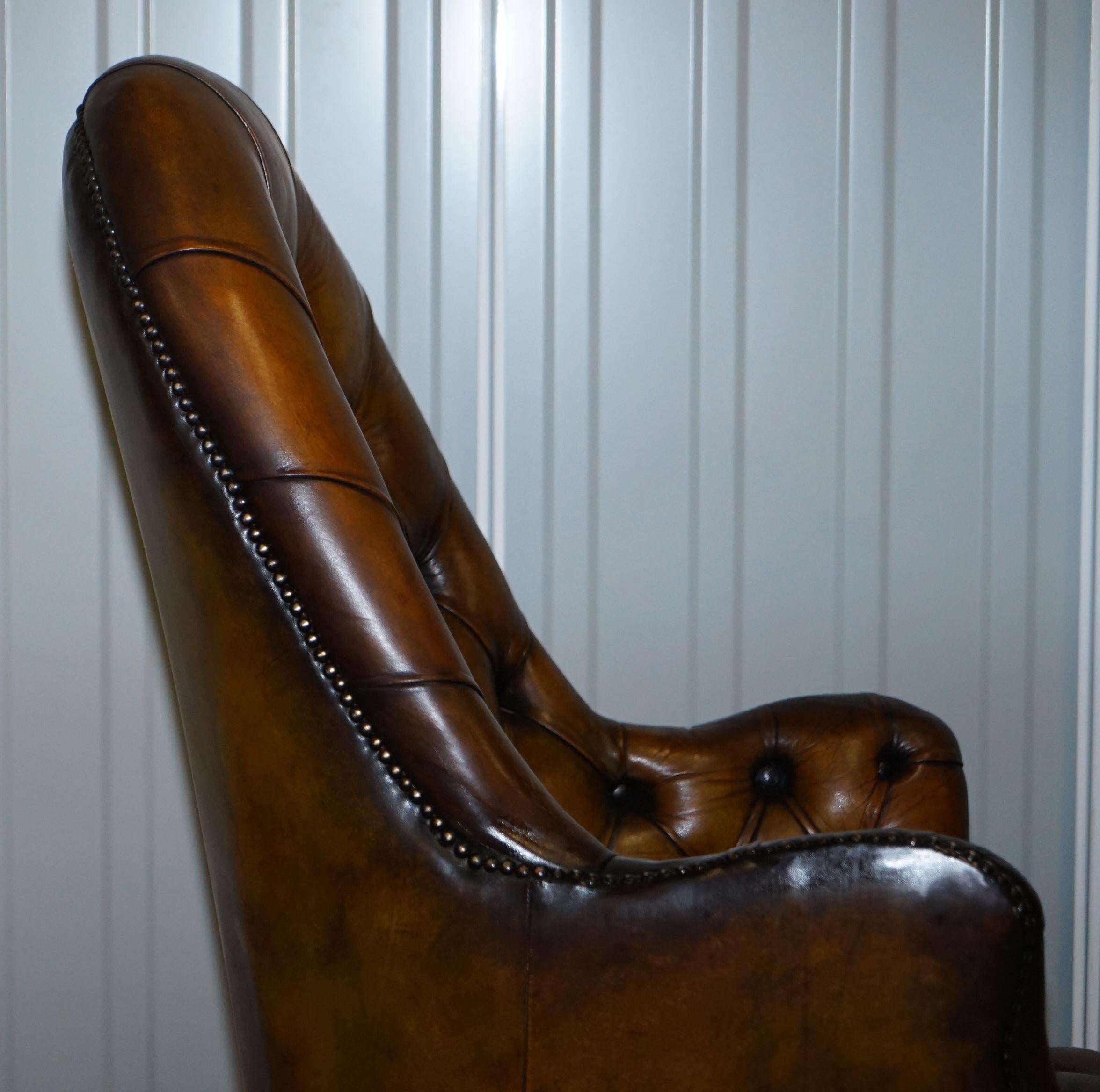 Original Hillcrest Restored Chesterfield Brown Leather Directors Captains Chair 2