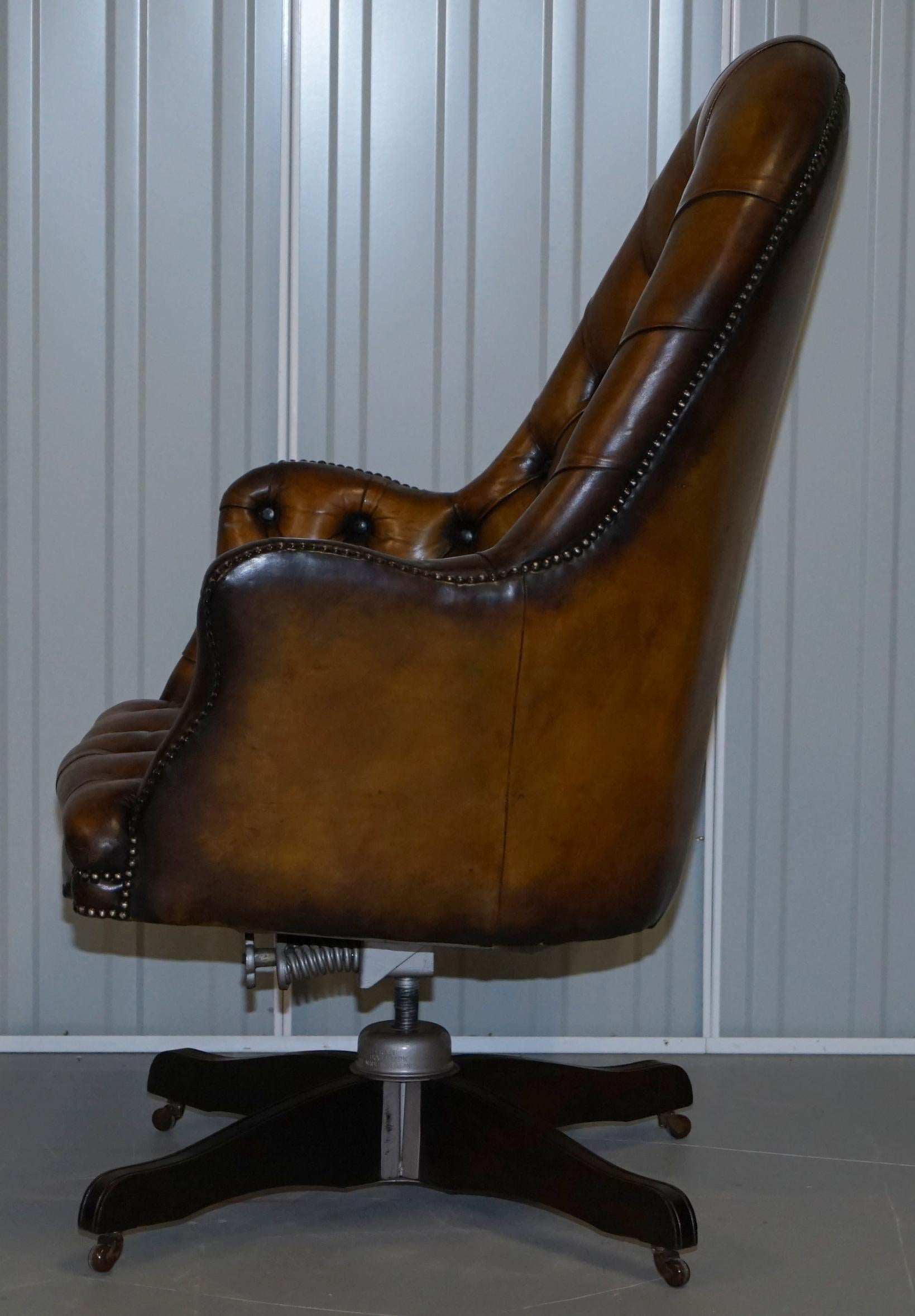 Original Hillcrest Restored Chesterfield Brown Leather Directors Captains Chair 5