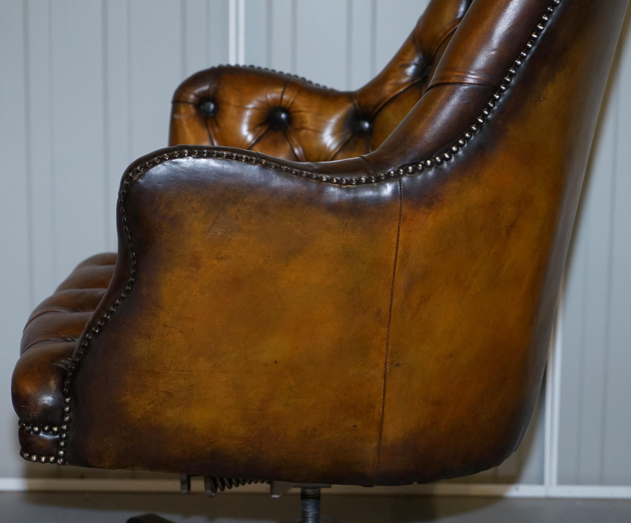 Original Hillcrest Restored Chesterfield Brown Leather Directors Captains Chair 6
