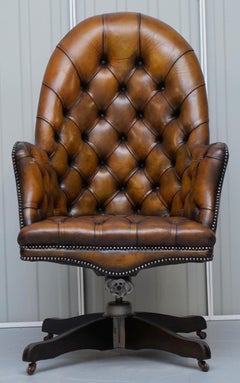 Original Hillcrest Restored Chesterfield Brown Leather Directors Captains Chair