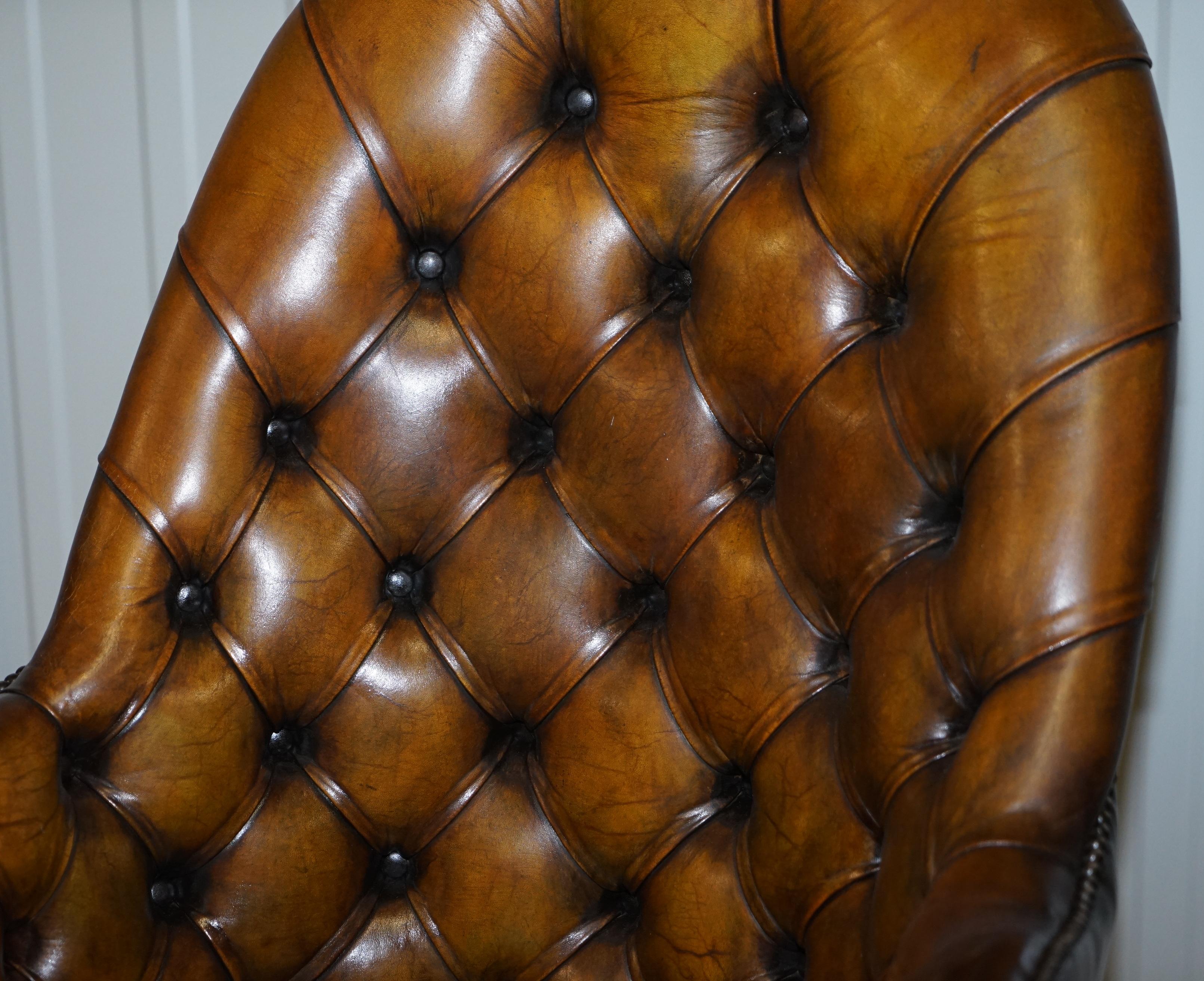 Late Victorian Original Hillcrest Restored Chesterfield Brown Leather Directors Captains Chair