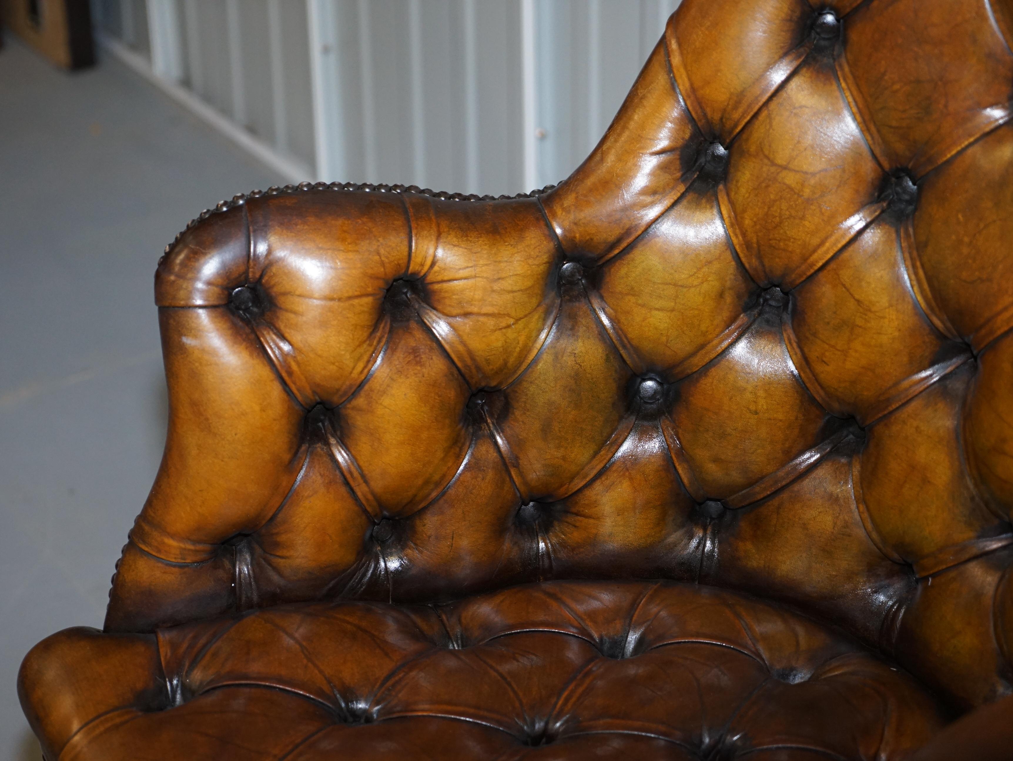 English Original Hillcrest Restored Chesterfield Brown Leather Directors Captains Chair