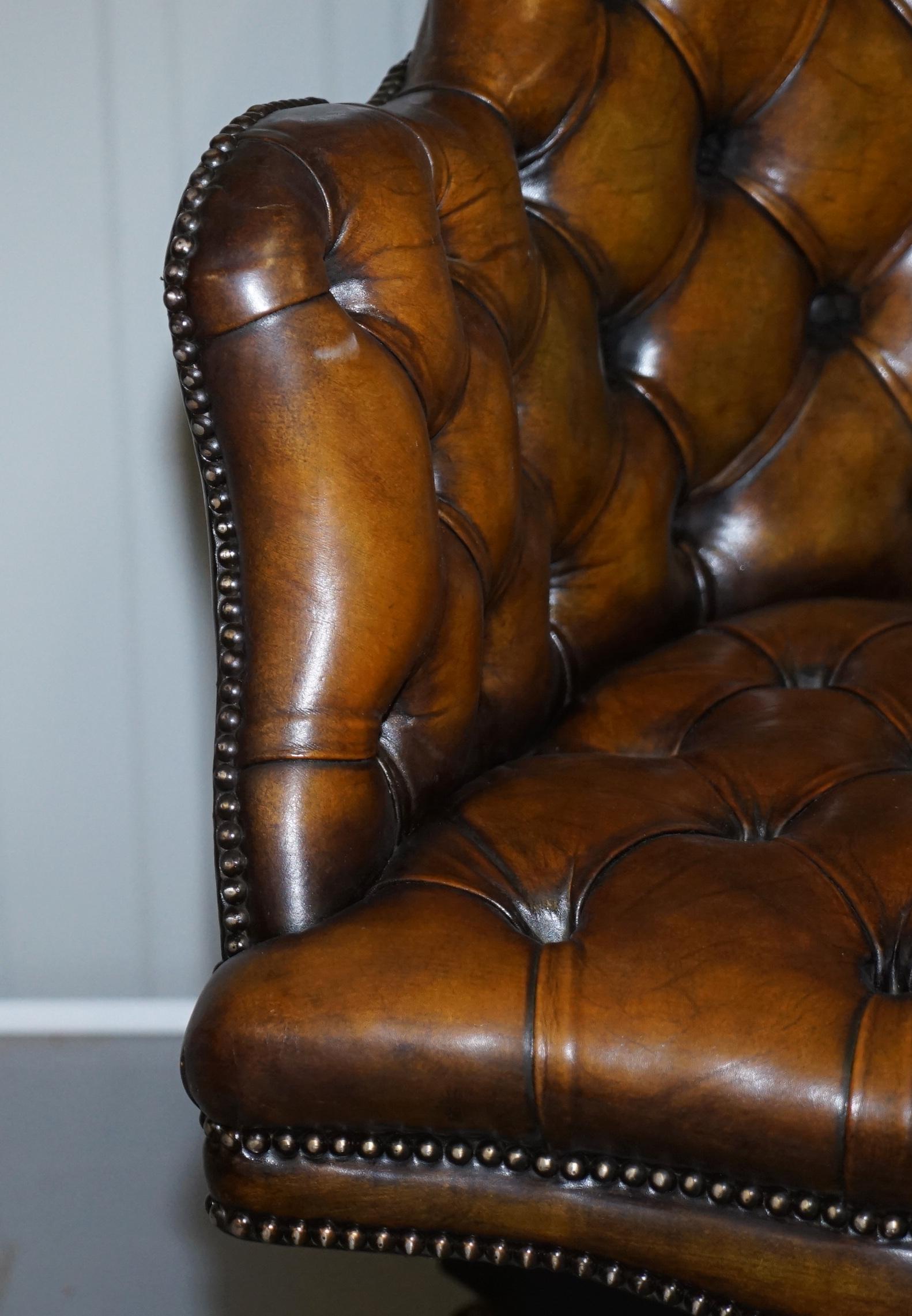Hand-Crafted Original Hillcrest Restored Chesterfield Brown Leather Directors Captains Chair