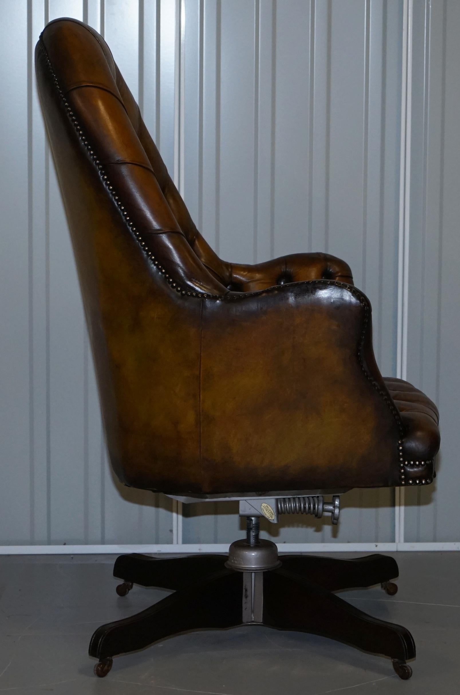 Early 20th Century Original Hillcrest Restored Chesterfield Brown Leather Directors Captains Chair