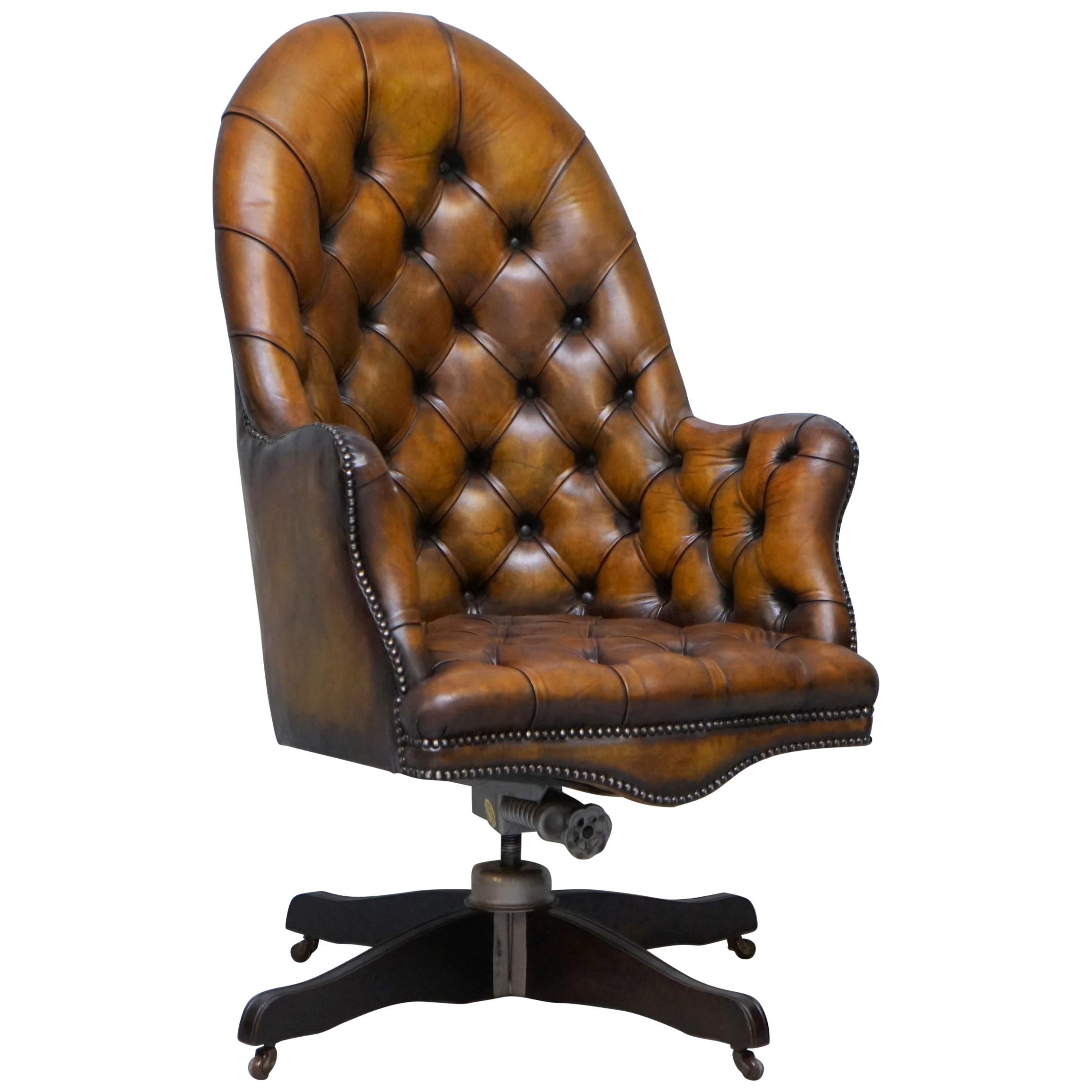 Original Hillcrest Restored Chesterfield Brown Leather Directors Captains Chair