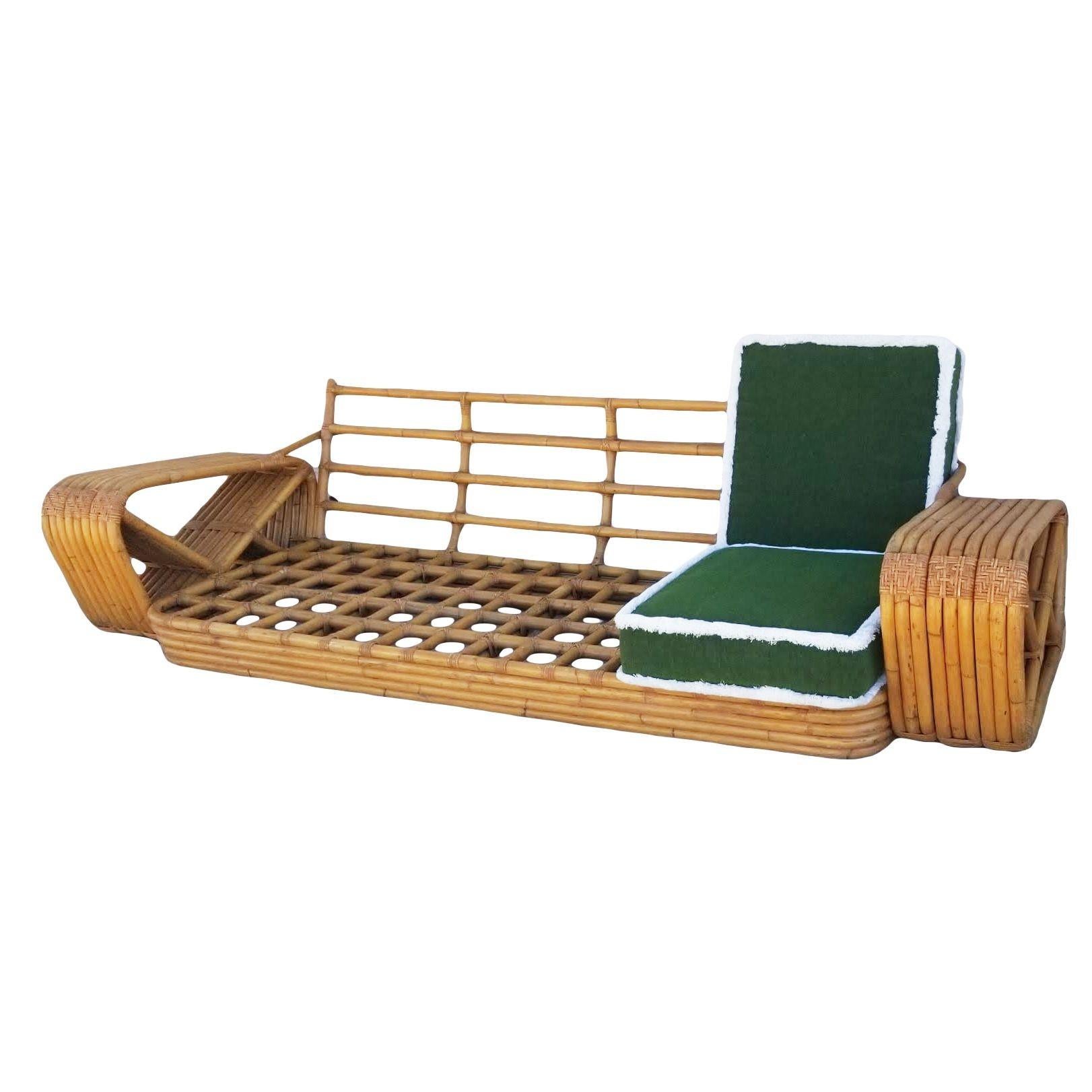 Original Historic Hand Made 9 Strand Square Pretzel Rattan Sofa By Paul T Frankl en vente 7