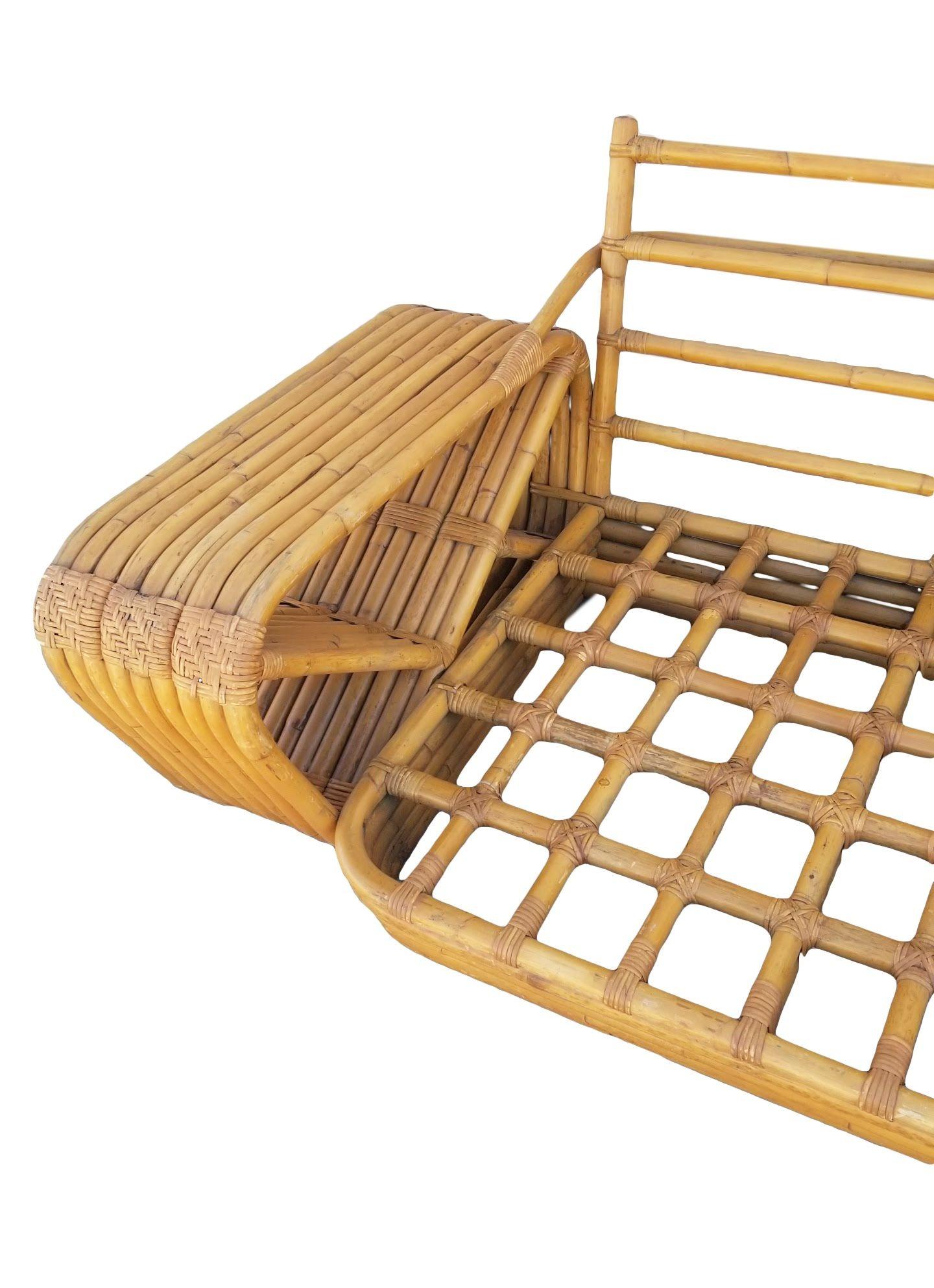Original Historic Hand Made 9 Strand Square Pretzel Rattan Sofa By Paul T Frankl en vente 8