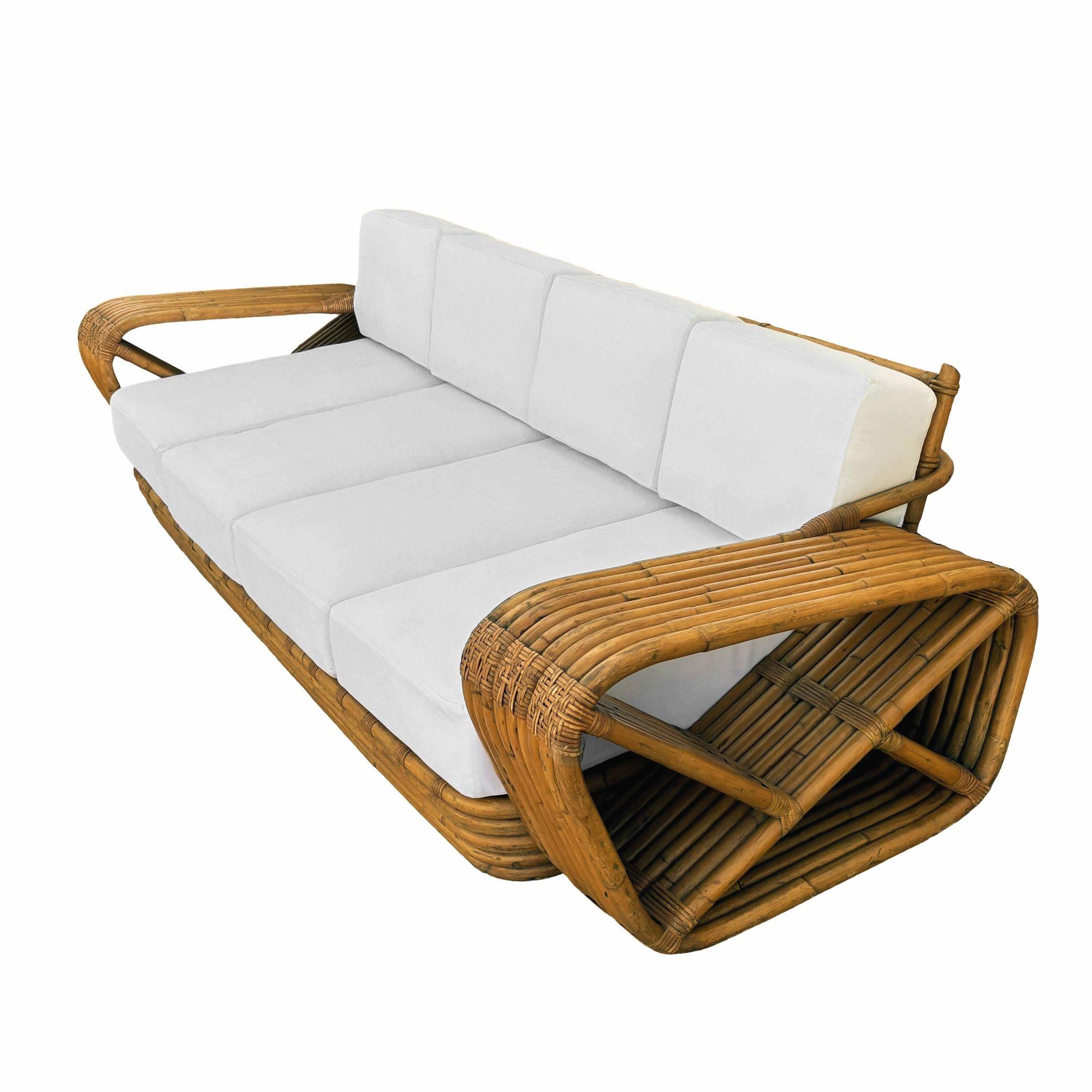 Art déco Original Historic Hand Made 9 Strand Square Pretzel Rattan Sofa By Paul T Frankl en vente