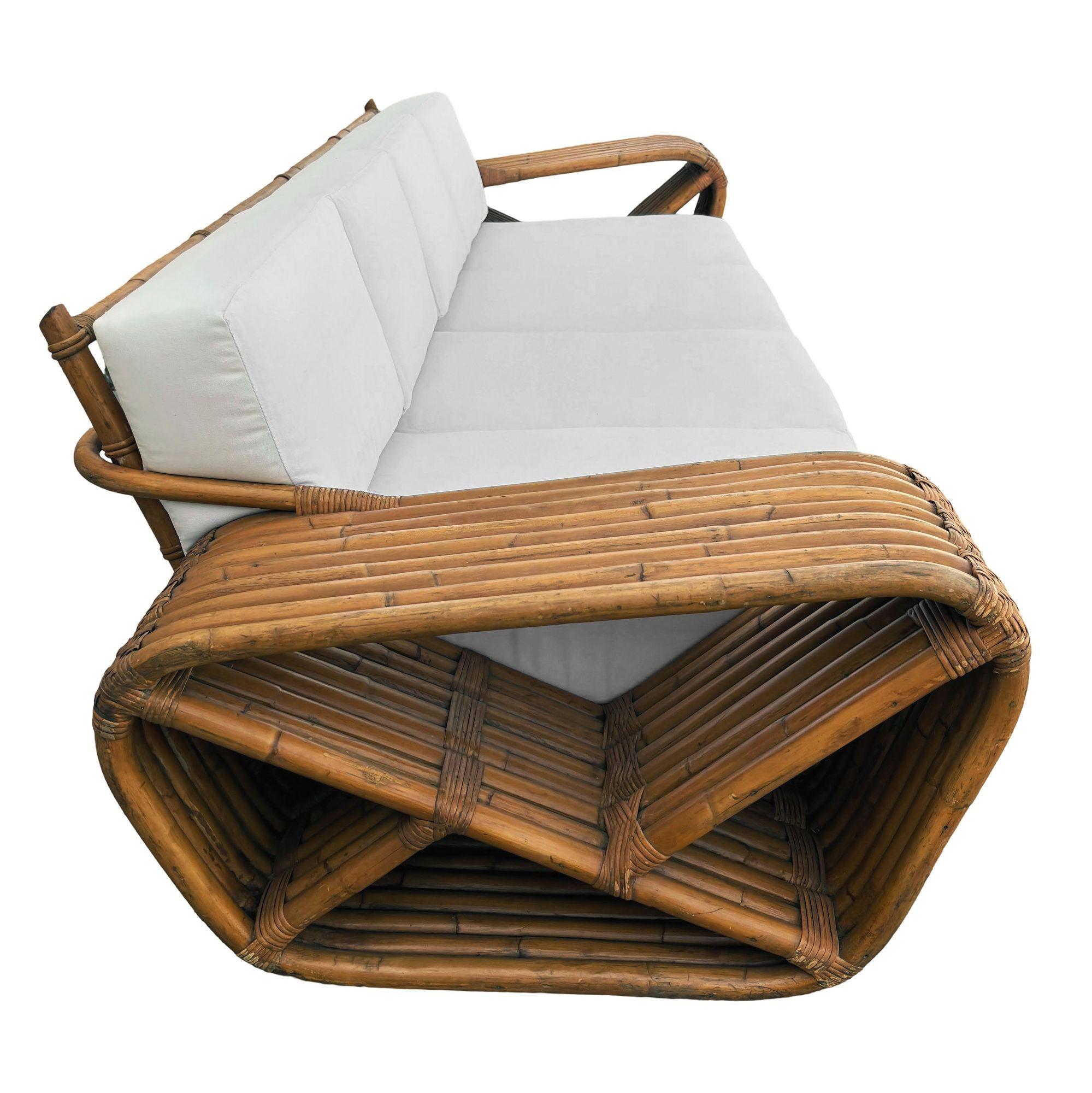 Philippin Original Historic Hand Made 9 Strand Square Pretzel Rattan Sofa By Paul T Frankl en vente