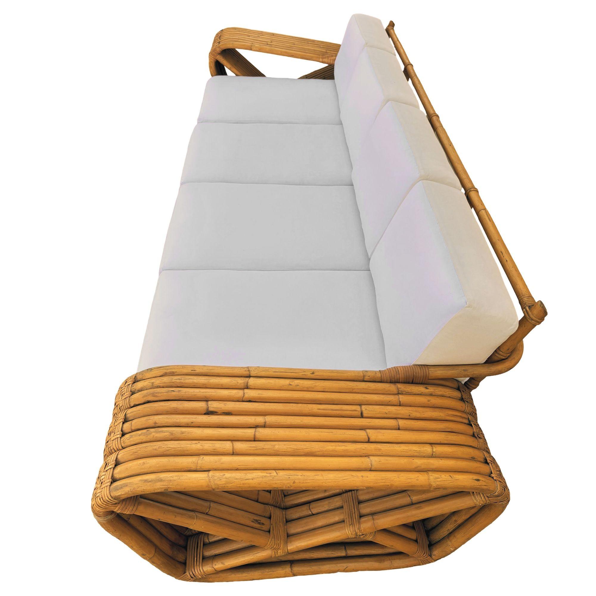 Fait main Original Historic Hand Made 9 Strand Square Pretzel Rattan Sofa By Paul T Frankl en vente