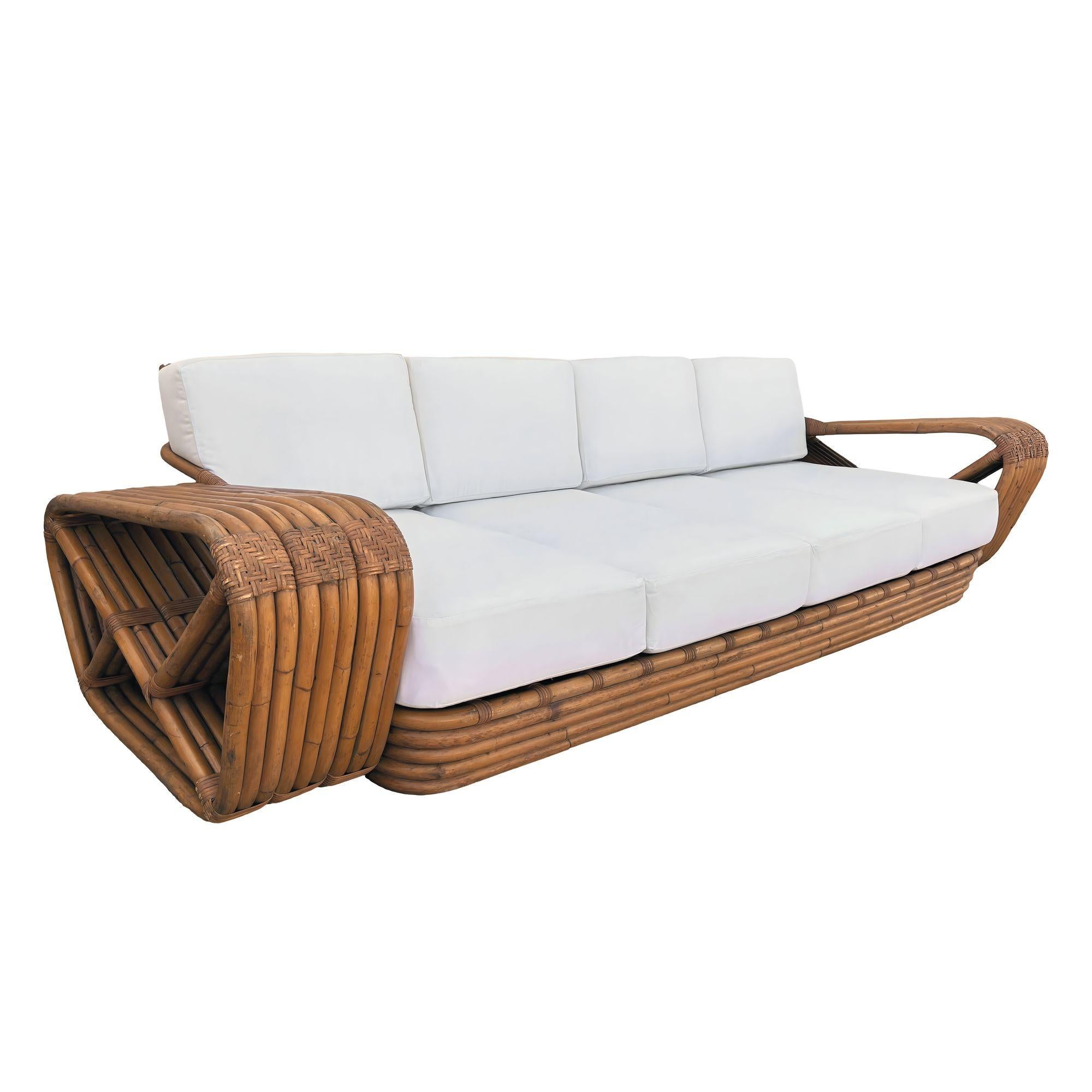 Original Historic Hand Made 9 Strand Square Pretzel Rattan Sofa By Paul T Frankl Bon état - En vente à Van Nuys, CA