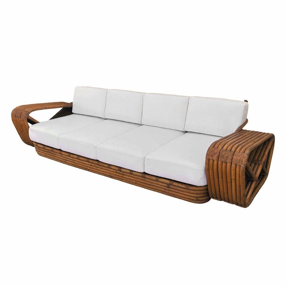 Milieu du XXe siècle Original Historic Hand Made 9 Strand Square Pretzel Rattan Sofa By Paul T Frankl en vente