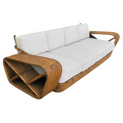Original Historic Hand Made 9 Strand Square Pretzel Rattan Sofa By Paul T Frankl