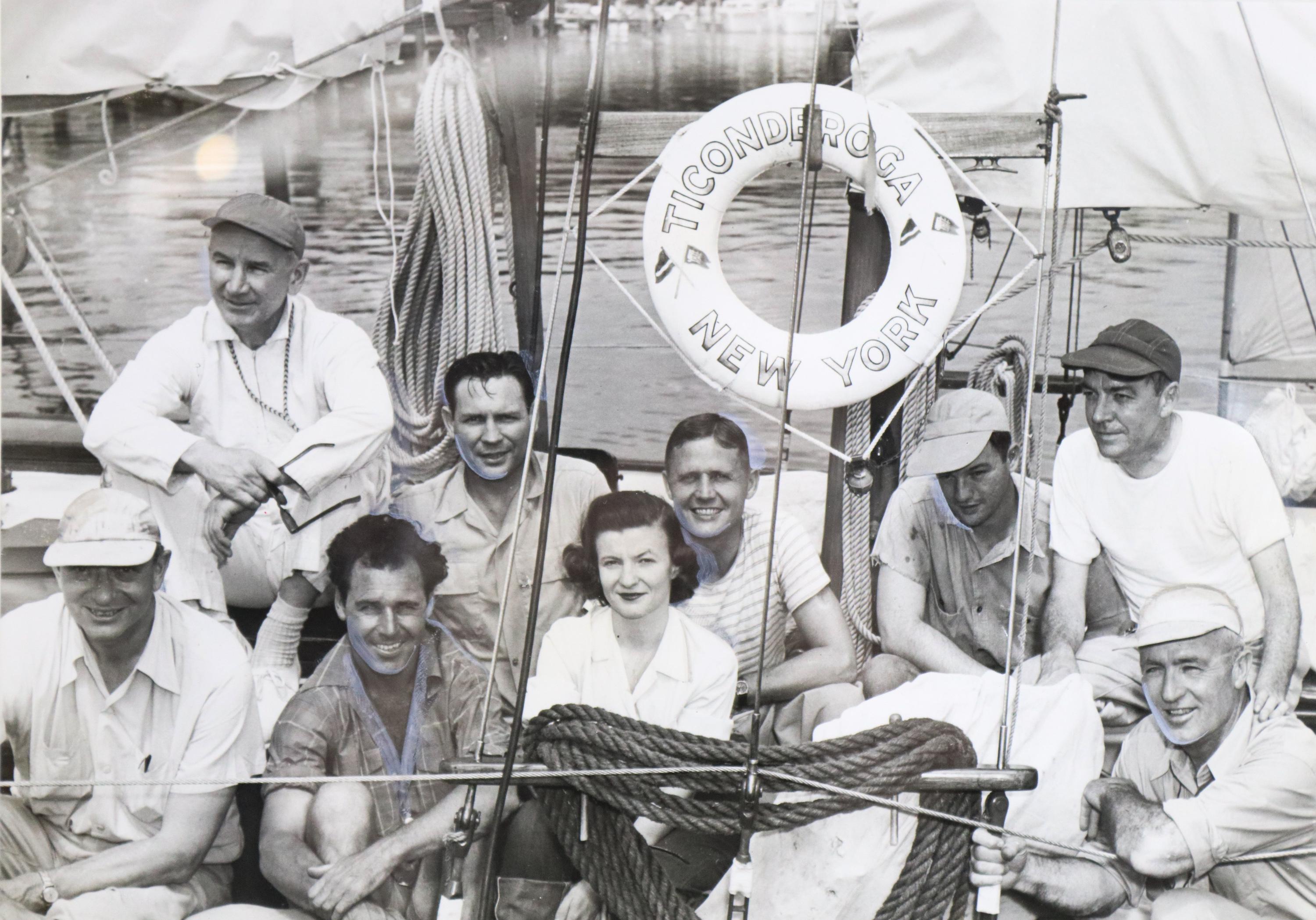 Original historic photograph of the crew on deck of the Ticonderoga of New York. Matted and framed.

Measures: 13