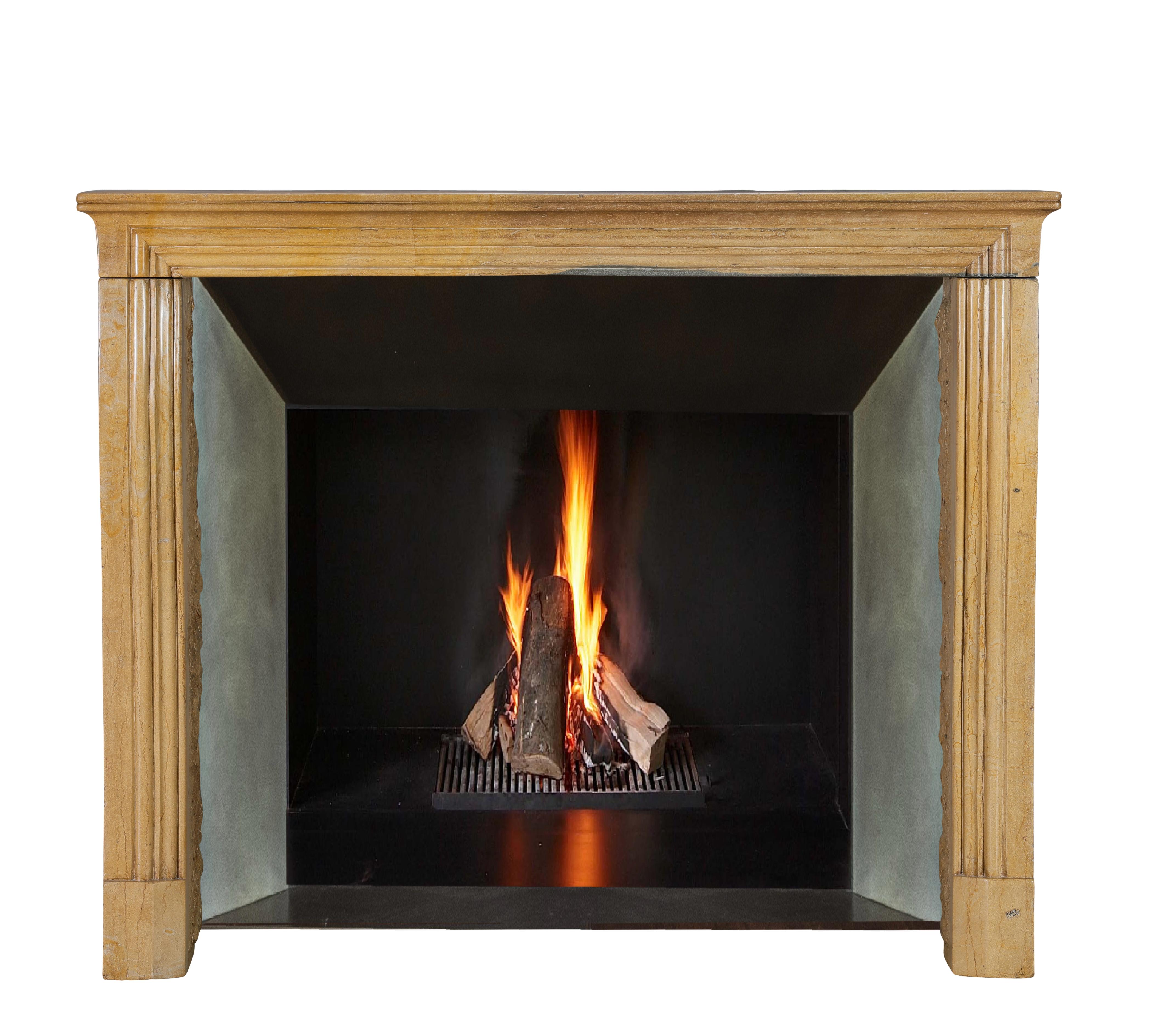Hand-Carved Original Historical Bicolor Stone Fireplace Mantel – Timeless French Design For Sale