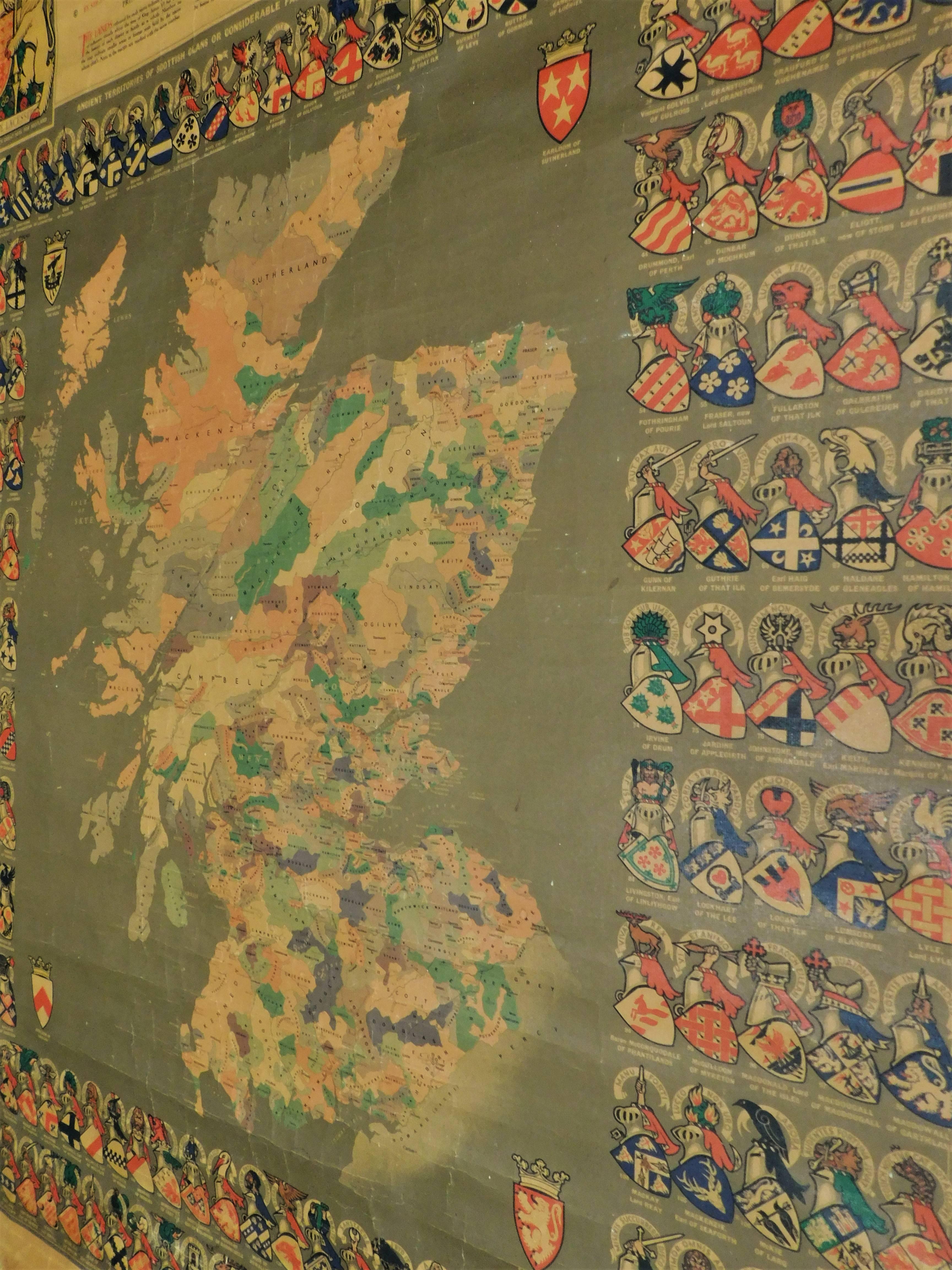 Original Historical Cloth Clan Map of Medieval Scotland of Old 3