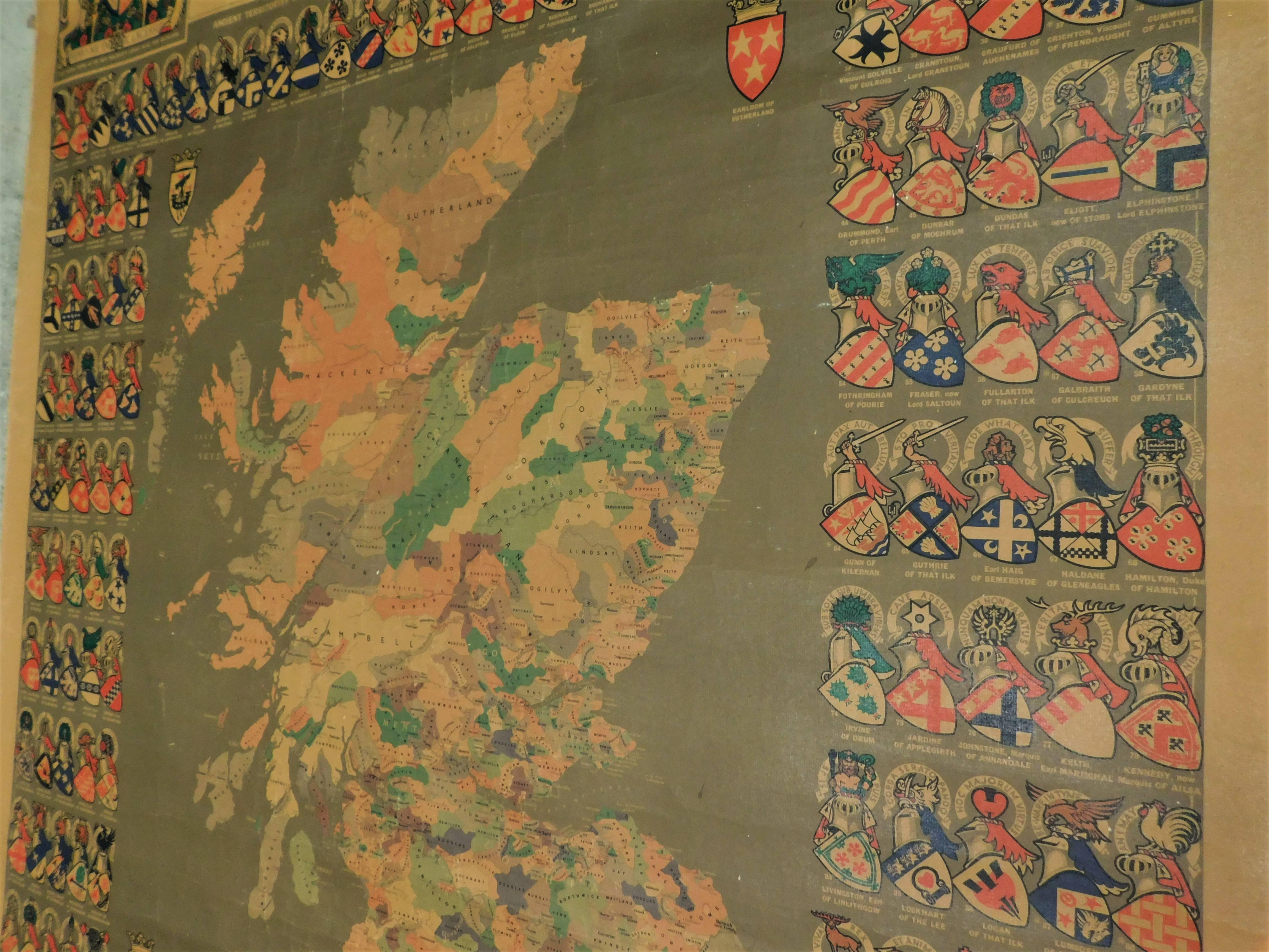 Original Historical Cloth Clan Map of Medieval Scotland of Old 5