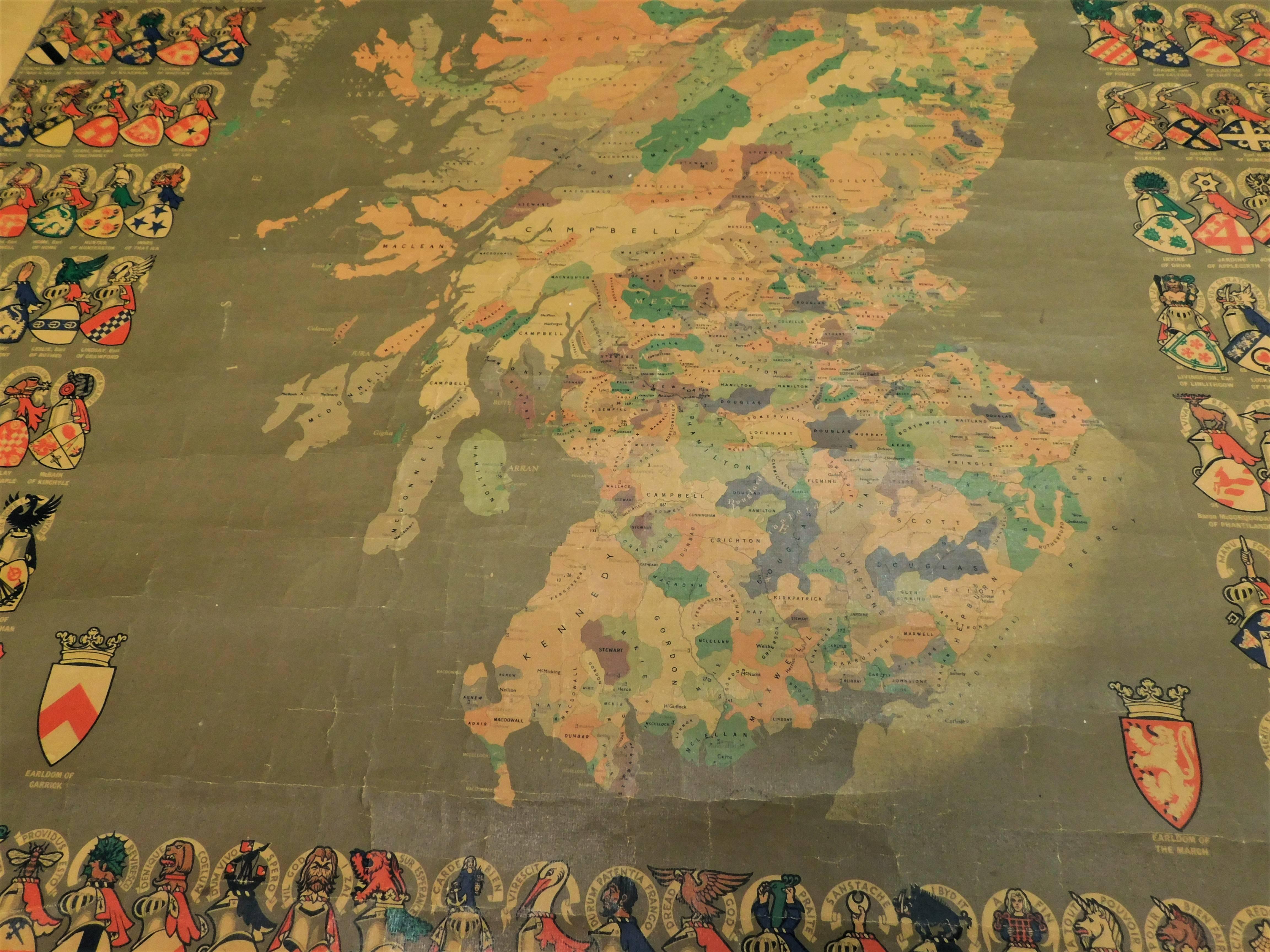 Original Historical Cloth Clan Map of Medieval Scotland of Old 7