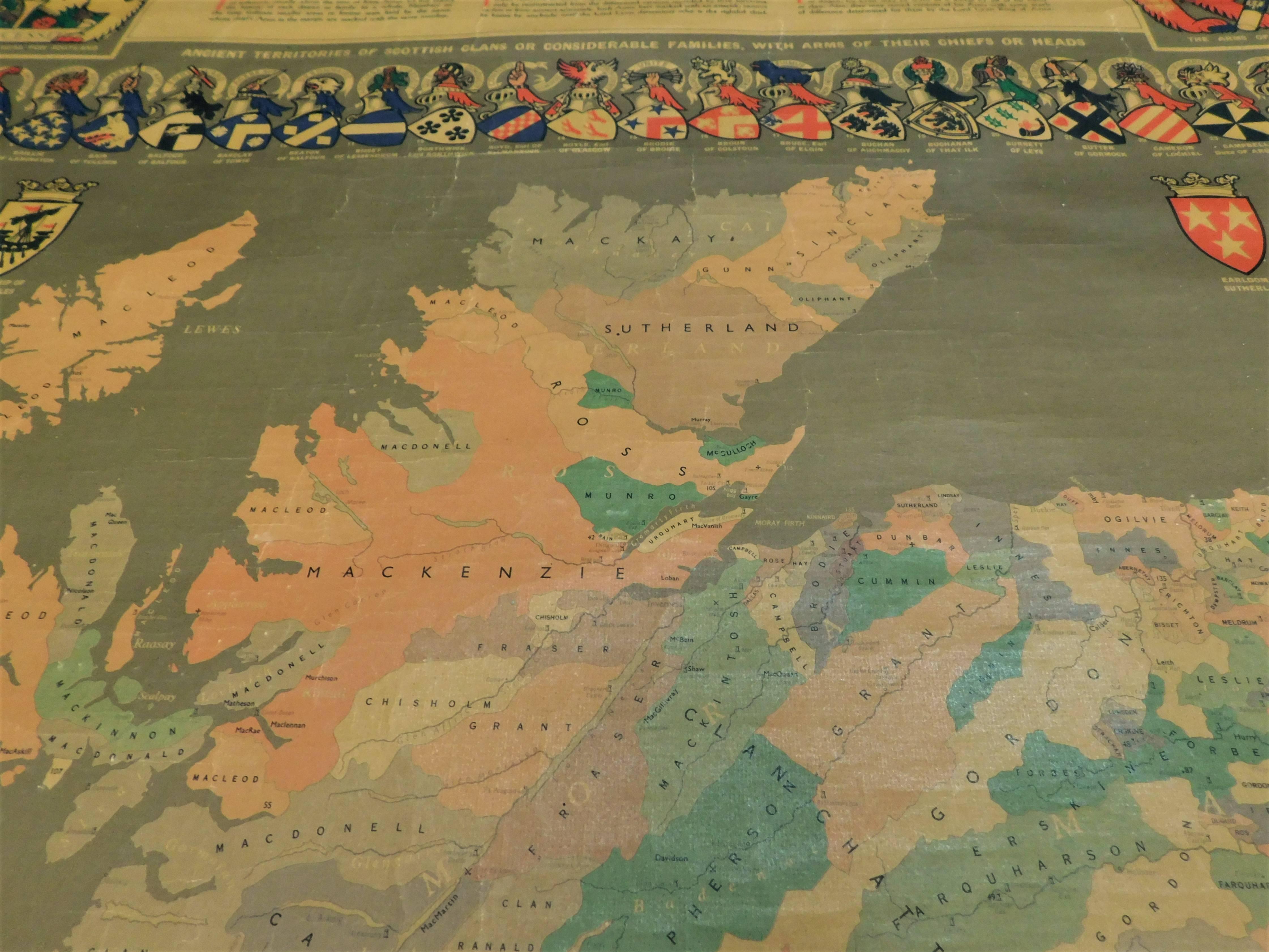 Original Historical Cloth Clan Map of Medieval Scotland of Old 8