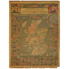 Vintage Original Historical Cloth Clan Map of Medieval Scotland of Old