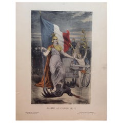 Original Historical French WWI Engraving Print depicting Glory to the Canon