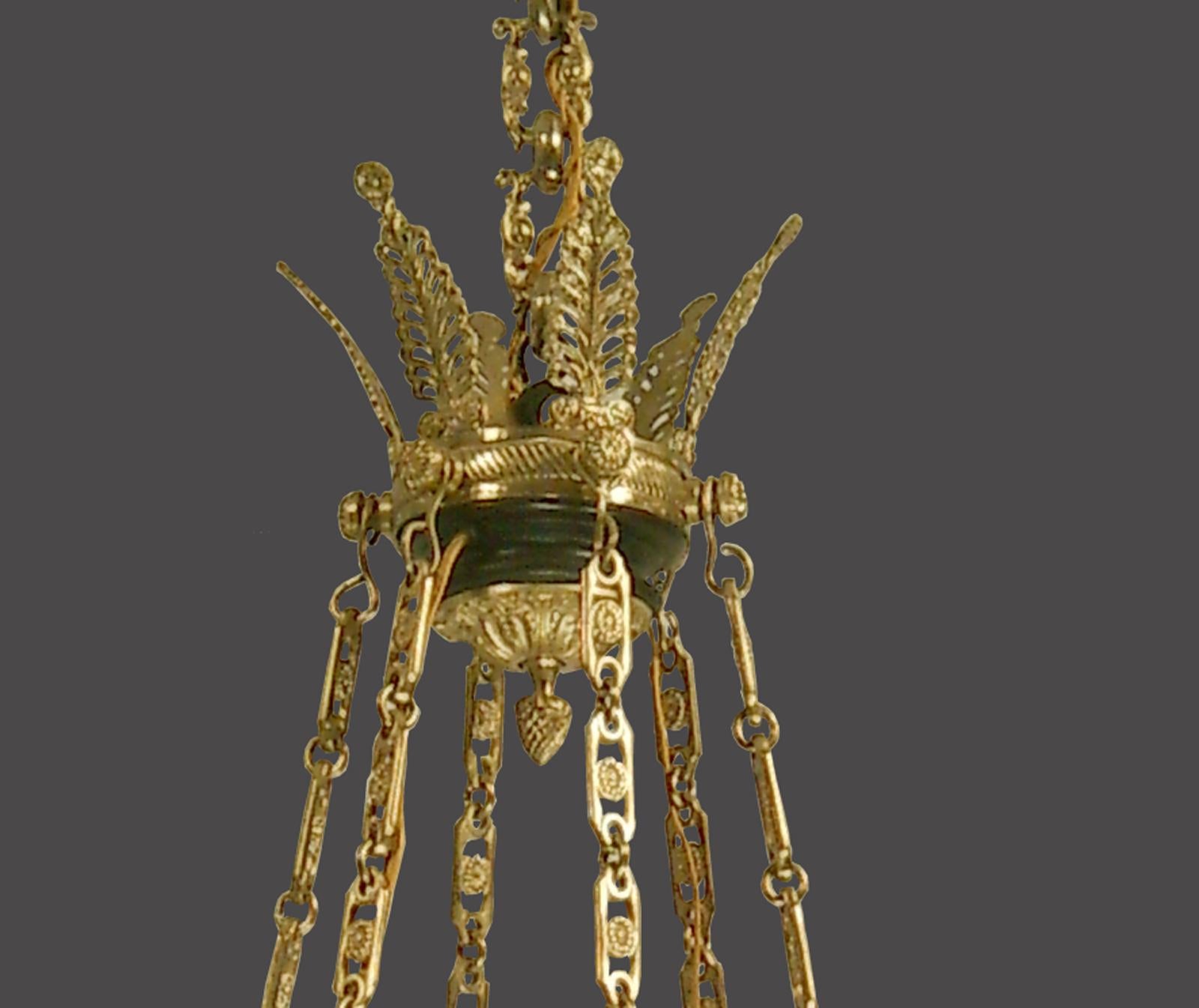 Original Historistic Empire Chandelier 20th Century 1920, Six Flames, Restored In Good Condition For Sale In Vienna, AT
