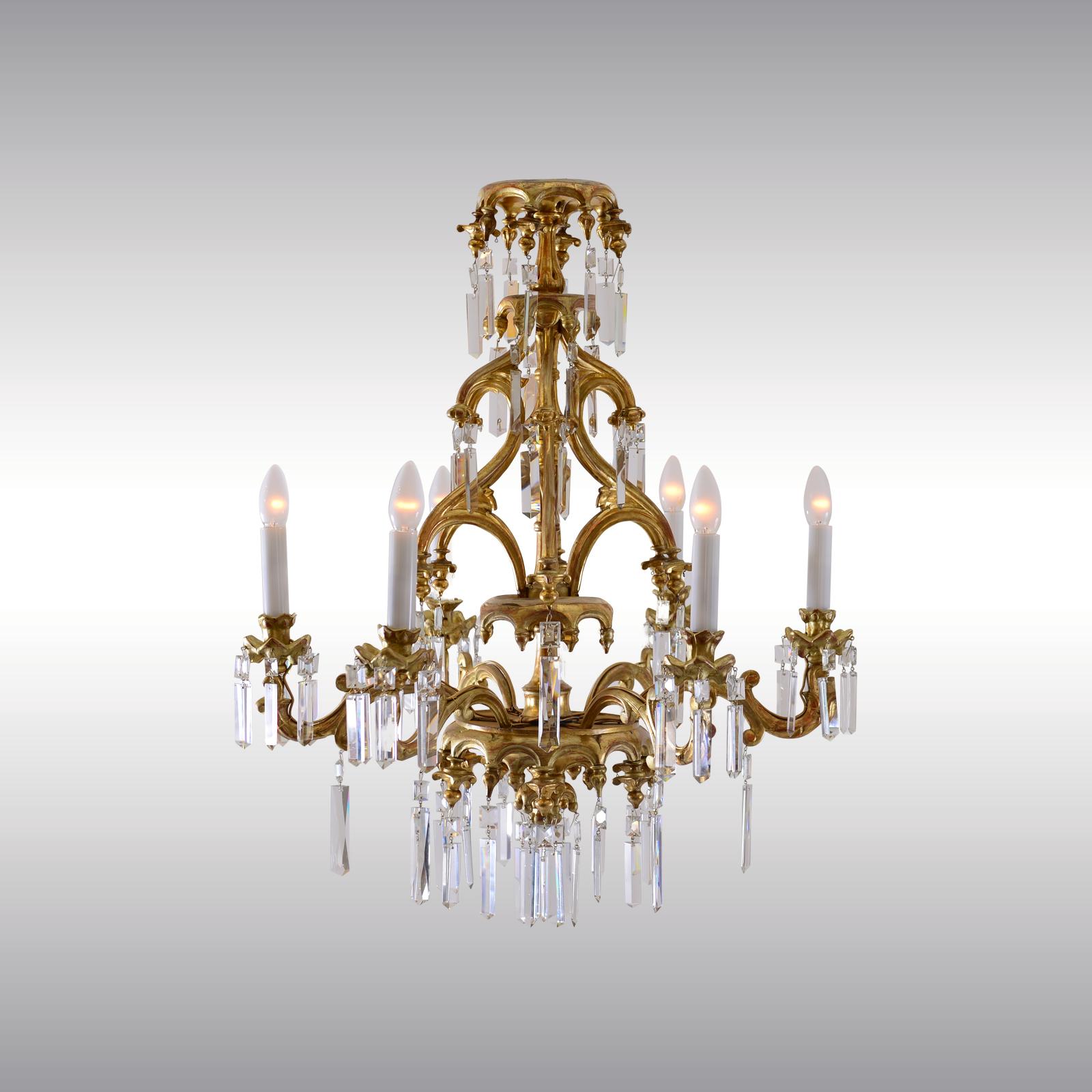 Gothic Revival Original Historistic Limewood Chandelier, Laxenburger Gothic Style, 19th Century For Sale