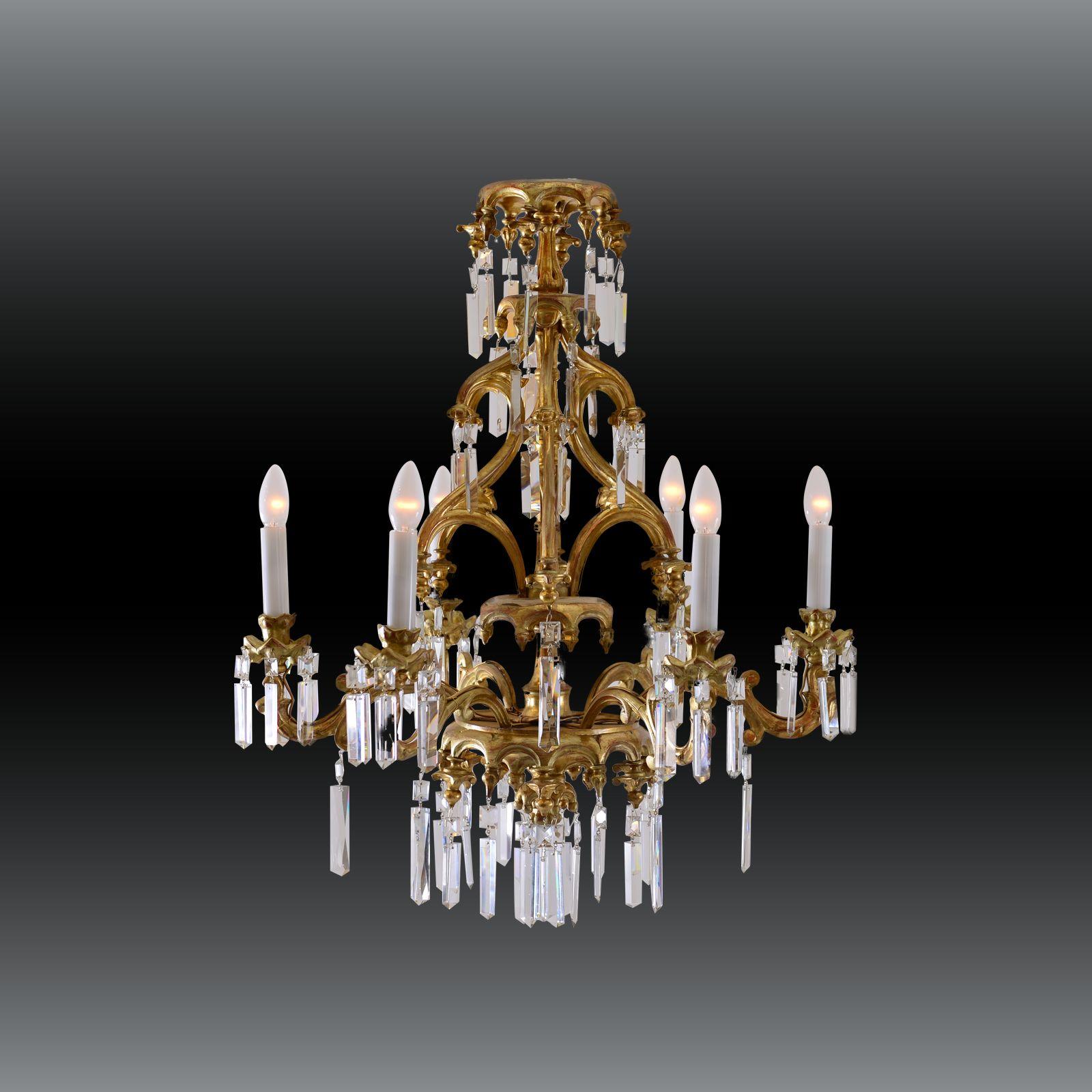 Gothic Revival Original Historistic Limewood Chandelier, Laxenburger Gothic Style, 19th Century For Sale