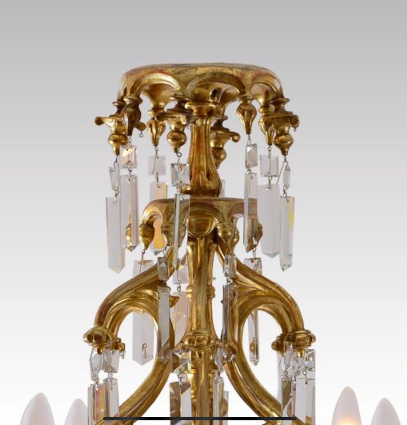 Austrian Original Historistic Limewood Chandelier, Laxenburger Gothic Style, 19th Century For Sale