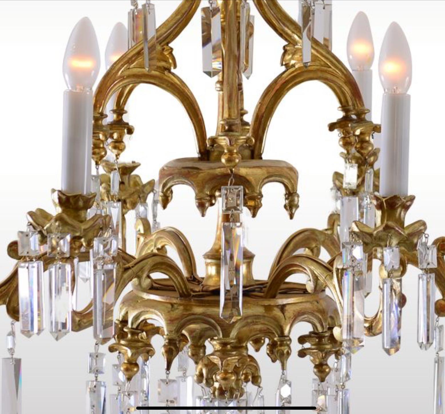 Hand-Crafted Original Historistic Limewood Chandelier, Laxenburger Gothic Style, 19th Century For Sale