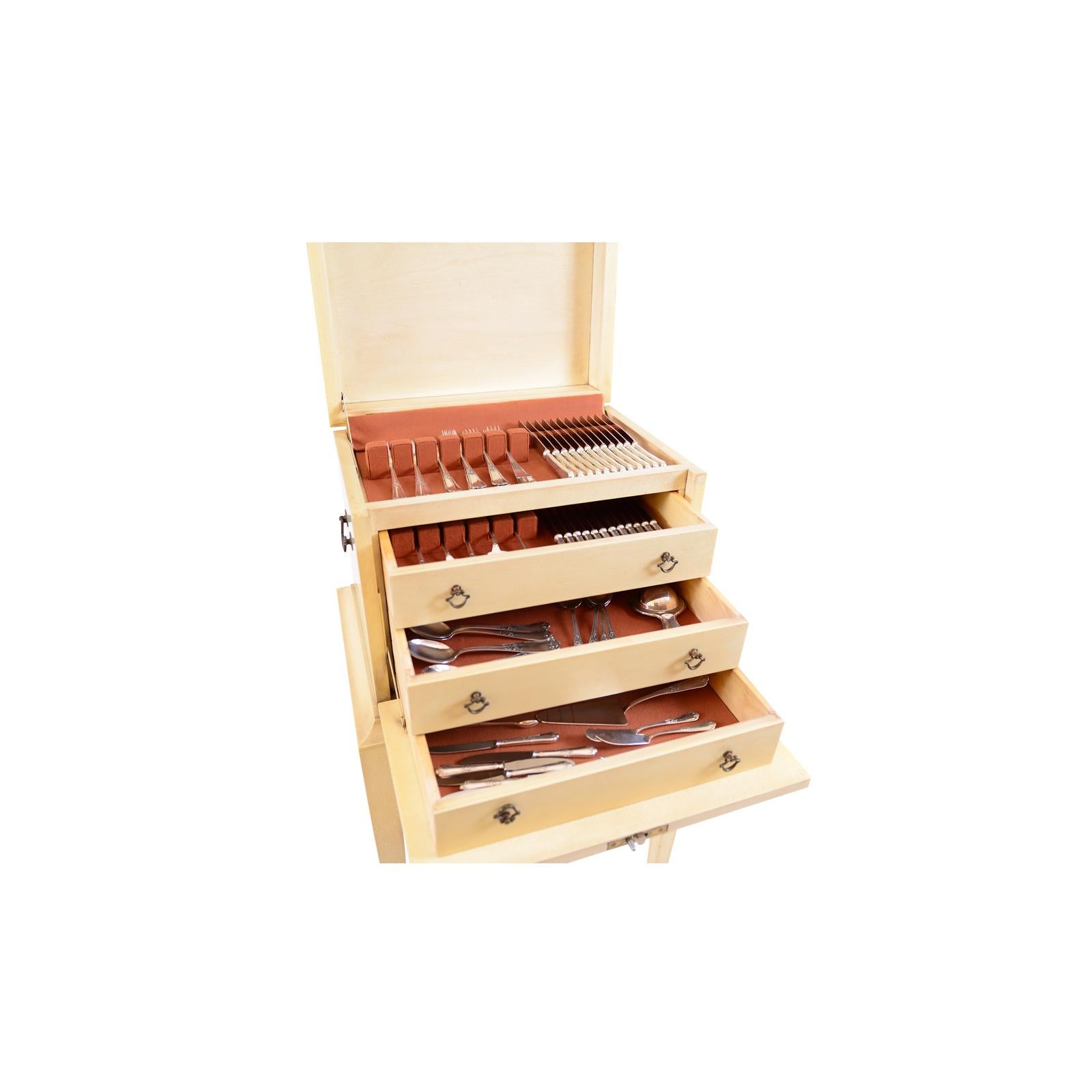 American Original Hollywood Art Deco Mid-Century Modern Regency Wooden Flatware Chest For Sale