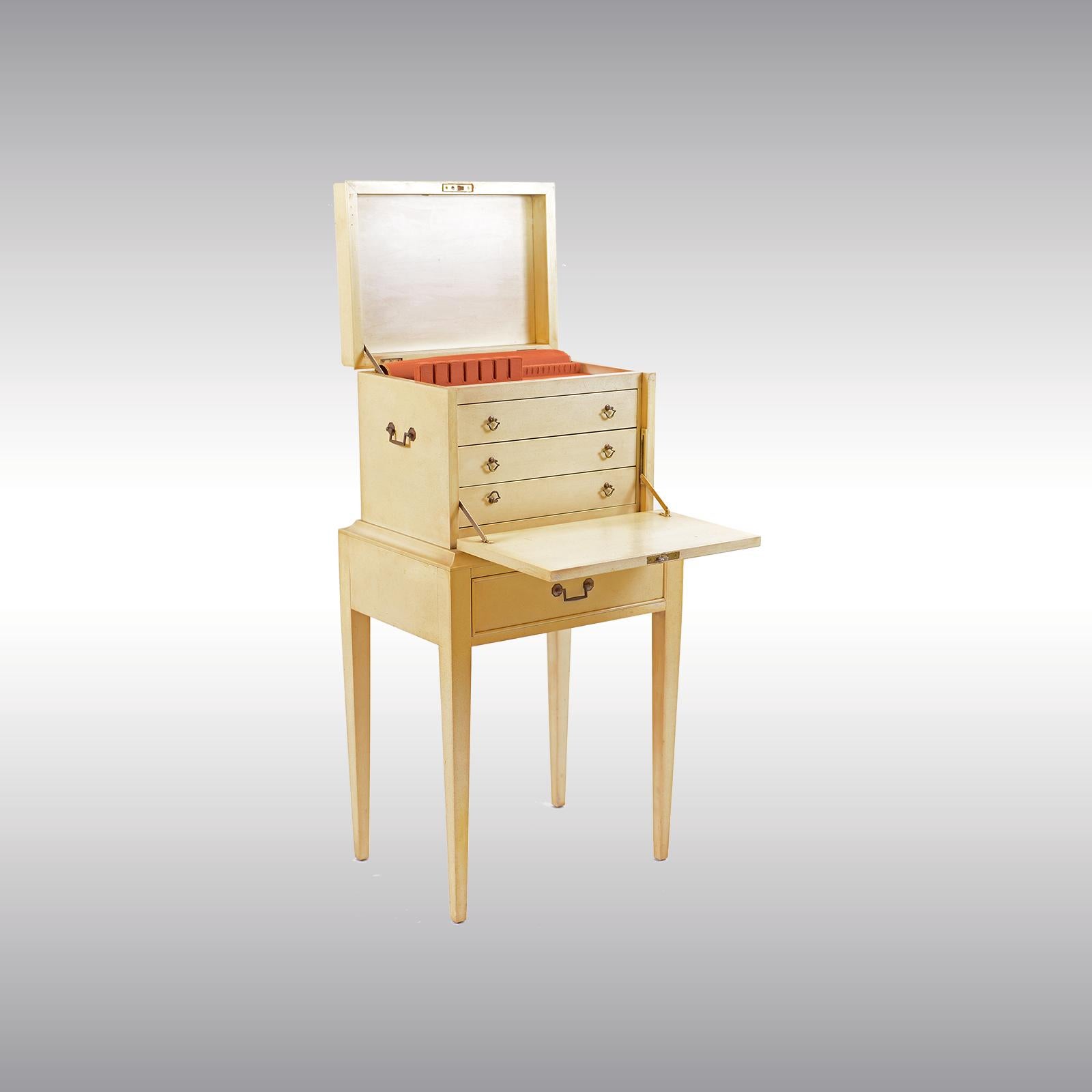 Painted Original Hollywood Art Deco Mid-Century Modern Regency Wooden Flatware Chest For Sale