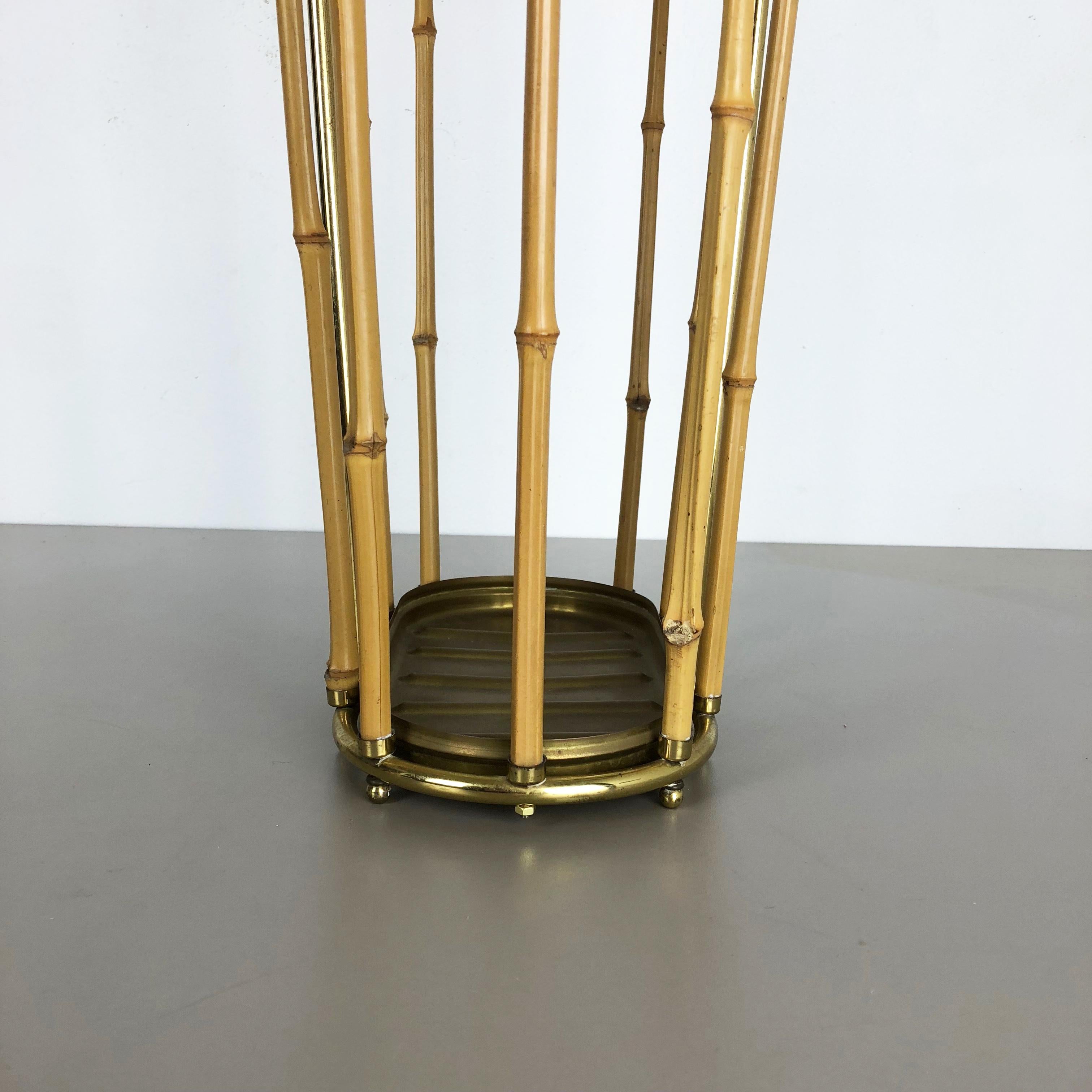 Aluminum Original Hollywood Regency Bauhaus Brass Bamboo Umbrella Stand, Austria, 1960s