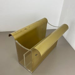Original Hollywood Regency Solid Brass Acryl Glass Magazine Holder, Italy, 1970s