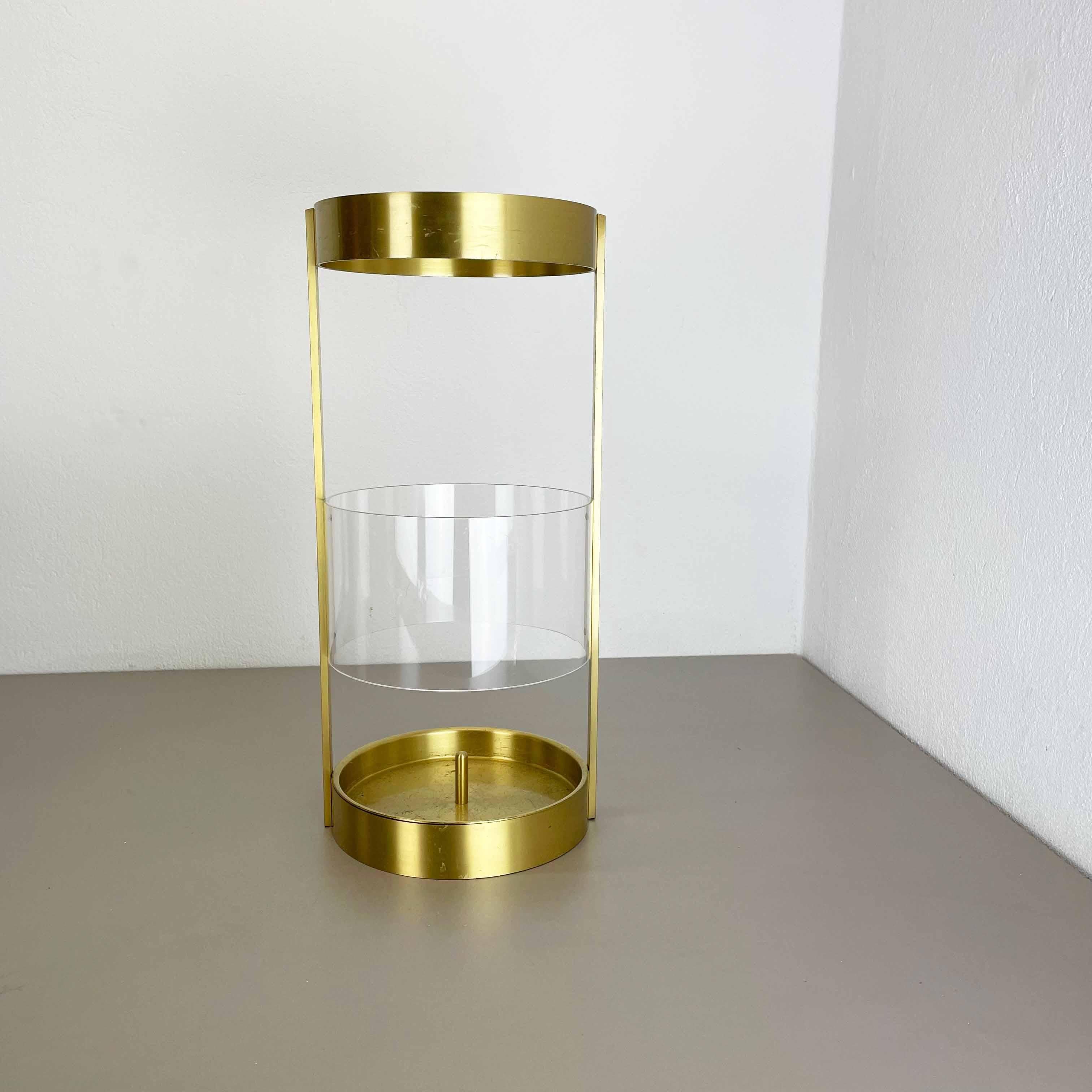 Original Hollywood Regency Solid Brass Acryl Glass Umbrella Stand, Italy, 1970s For Sale 13