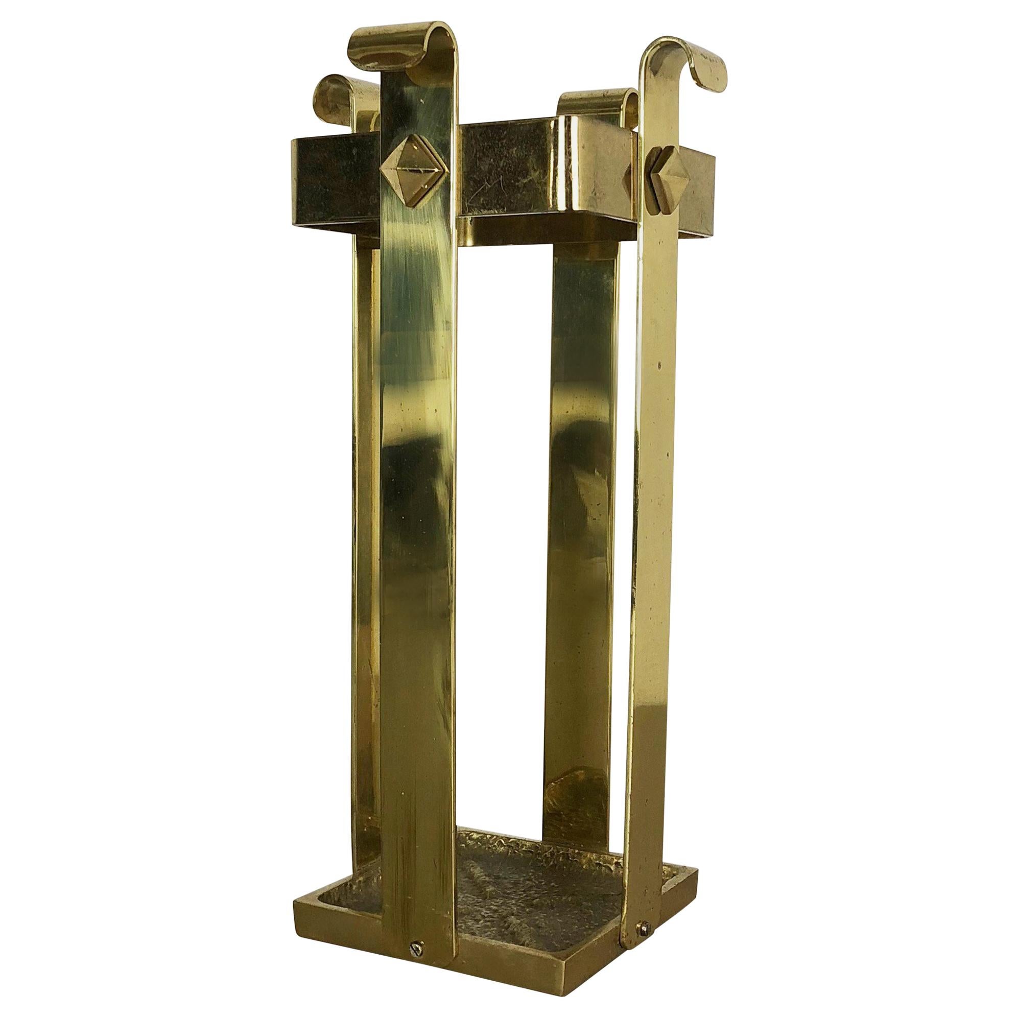 Original Hollywood Regency Solid Brass Acryl Glass Umbrella Stand