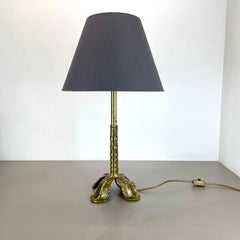 Original Hollywood Regency Style Floral Brutalist Brass Table Light, Italy 1970s